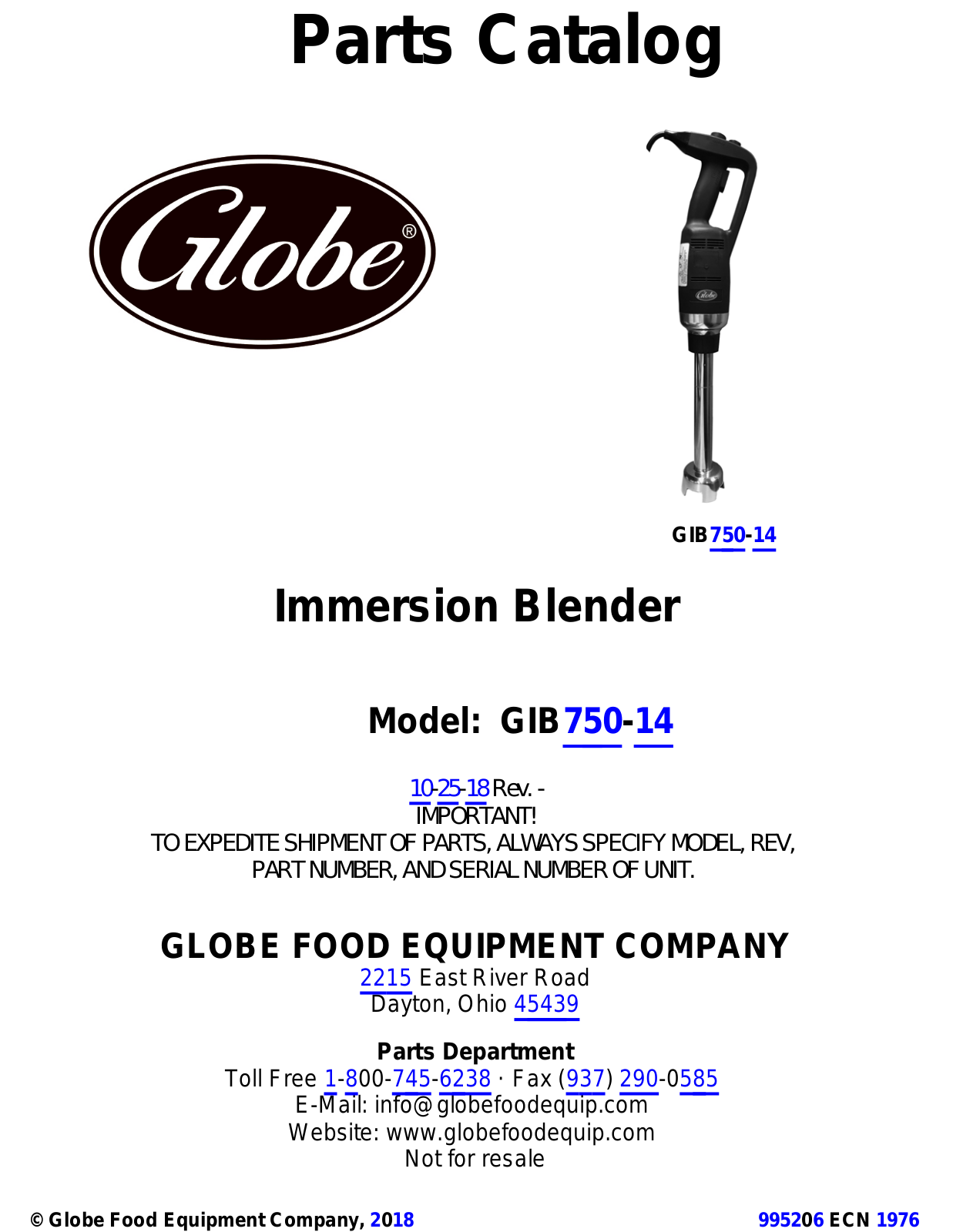 Globe GIB750-14 PARTS LIST