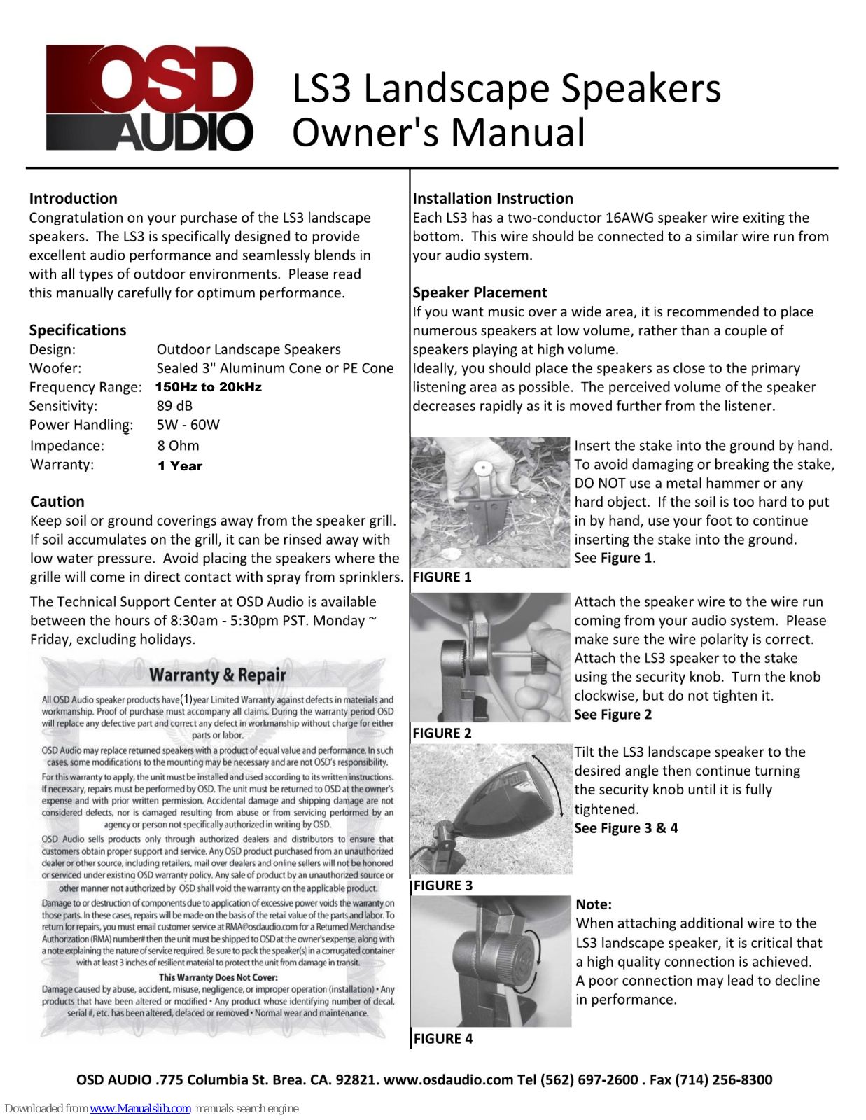 OSD Audio LS3 Owner's Manual