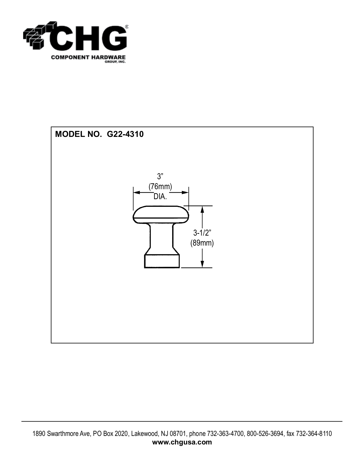 Component Hardware G22-4310 User Manual