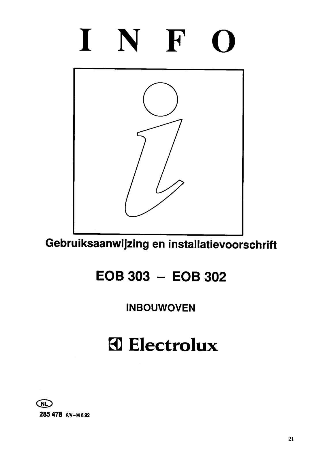 Electrolux EOB303 info