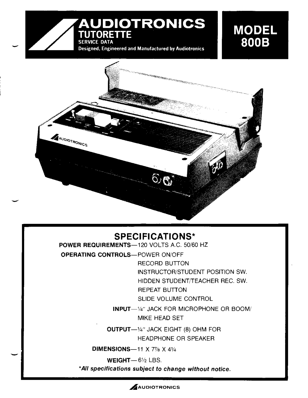 Audiotronics 800B User Manual - ManualMachine.com
