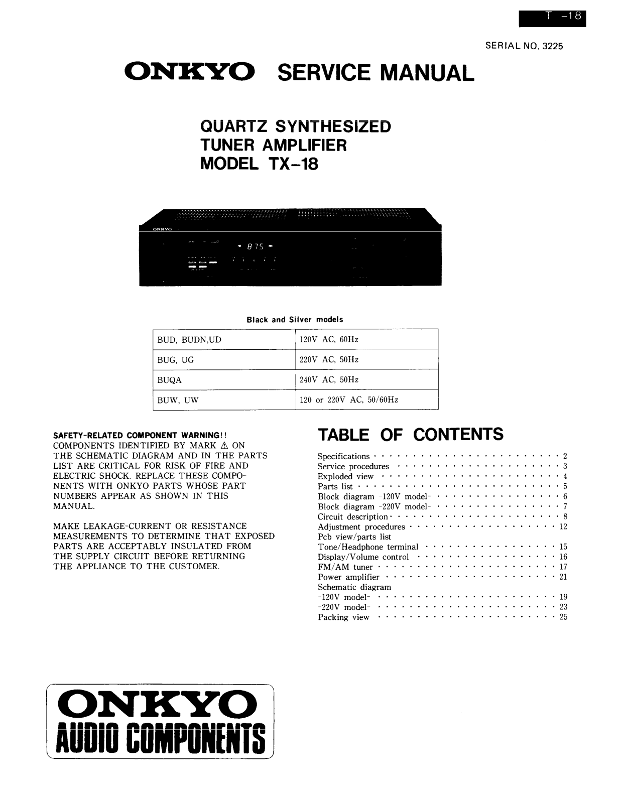 Onkyo TX-18-B Service manual