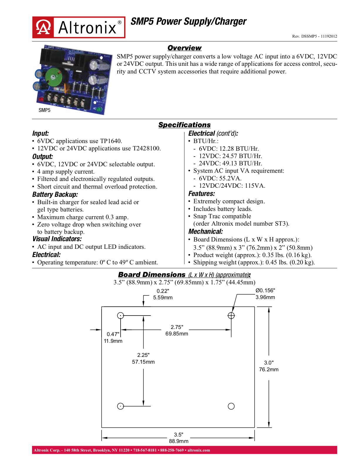 Altronix SMP5 Specsheet