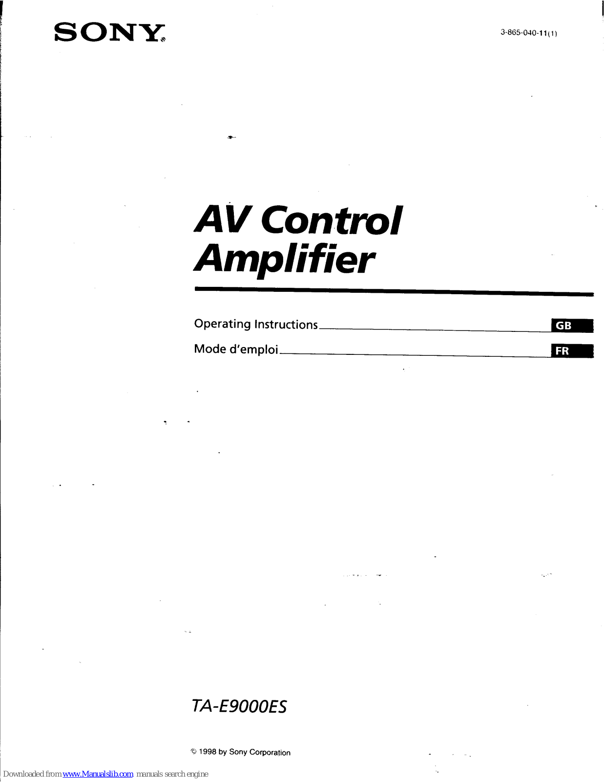 Sony TA-E9000ES Operating Instructions (primary manual) Operating Instructions Manual