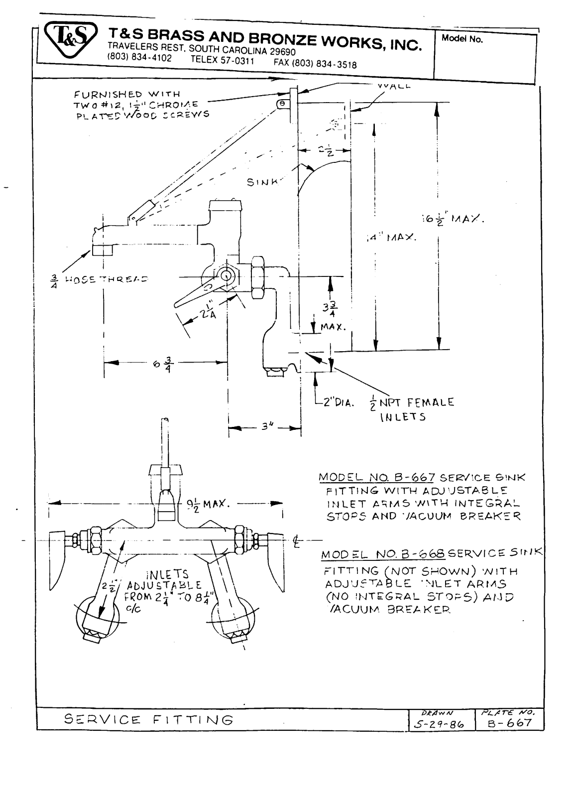 T & S Brass & Bronze Works B-667 General Manual