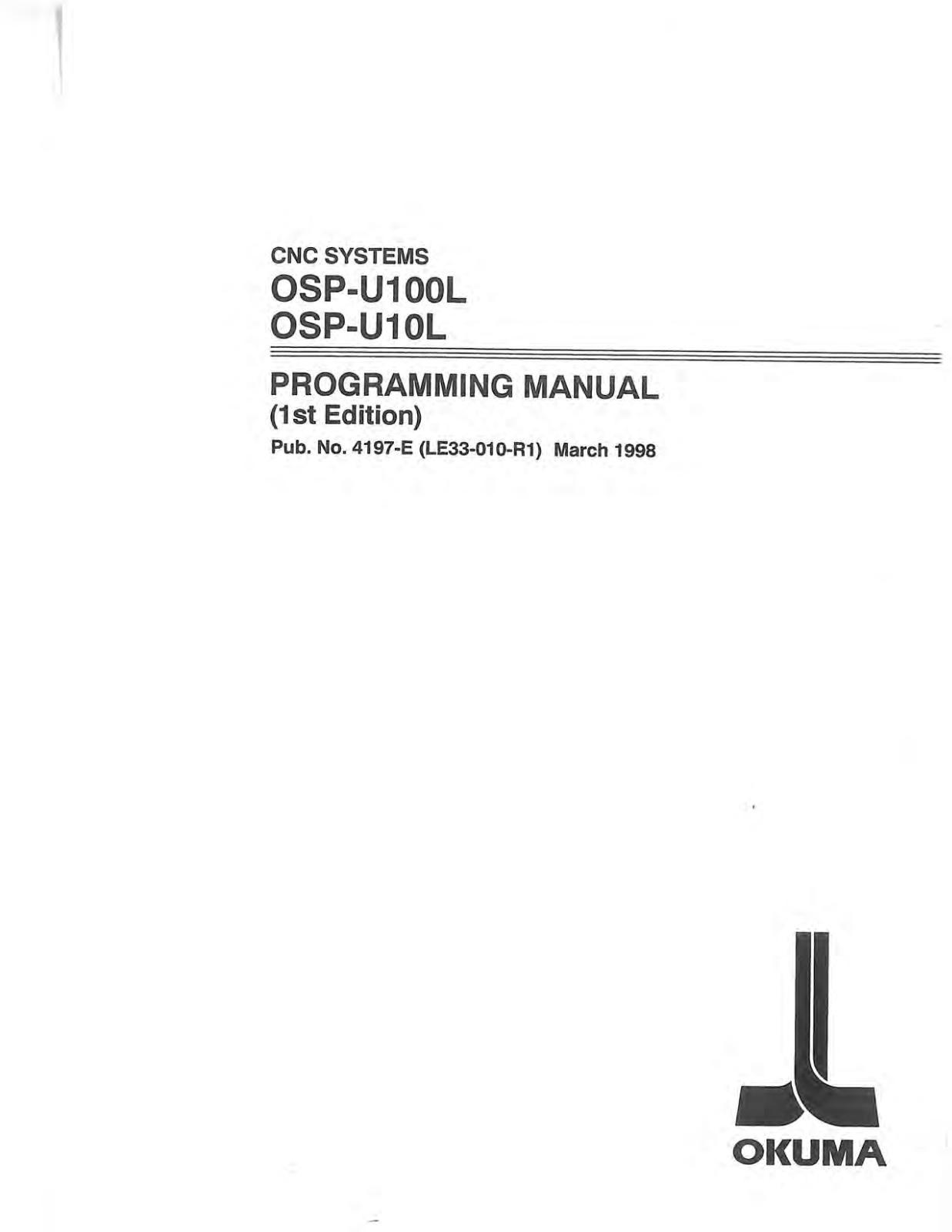 Okuma OSP U100L, OSP U10L PROGRAMING Manual