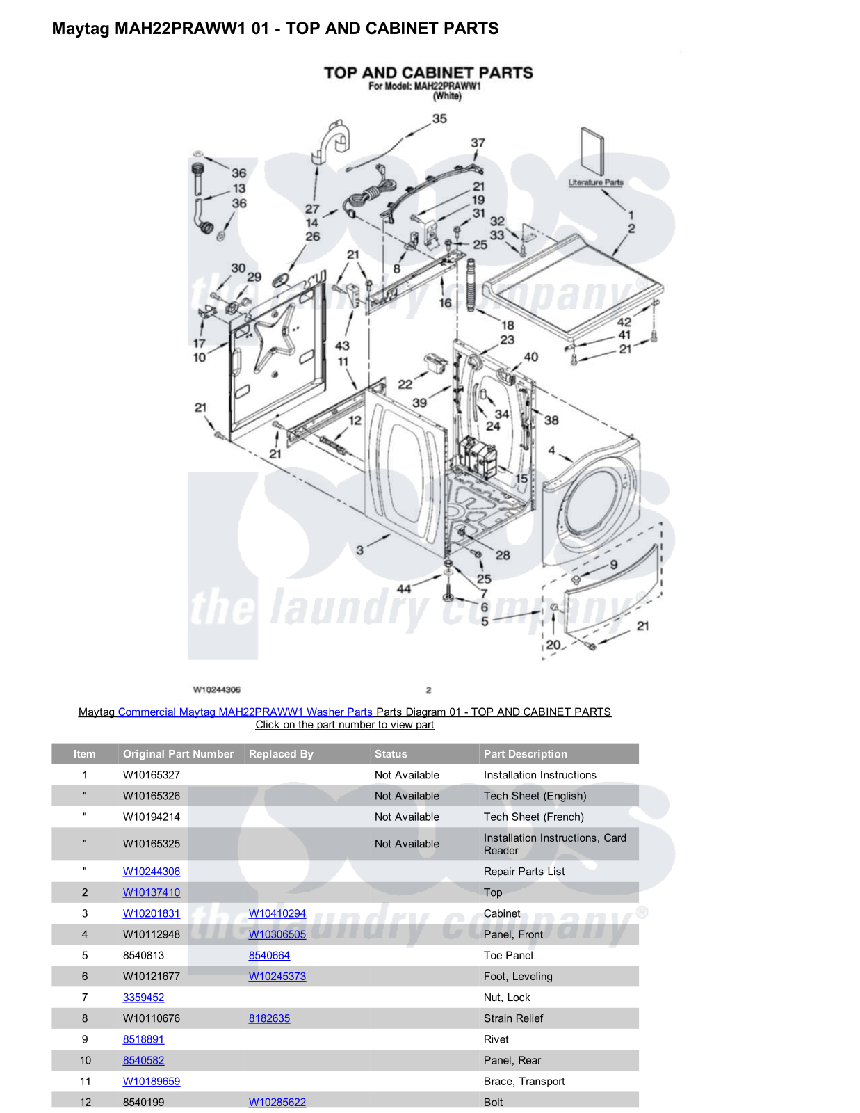 Maytag MAH22PRAWW1 Parts Diagram