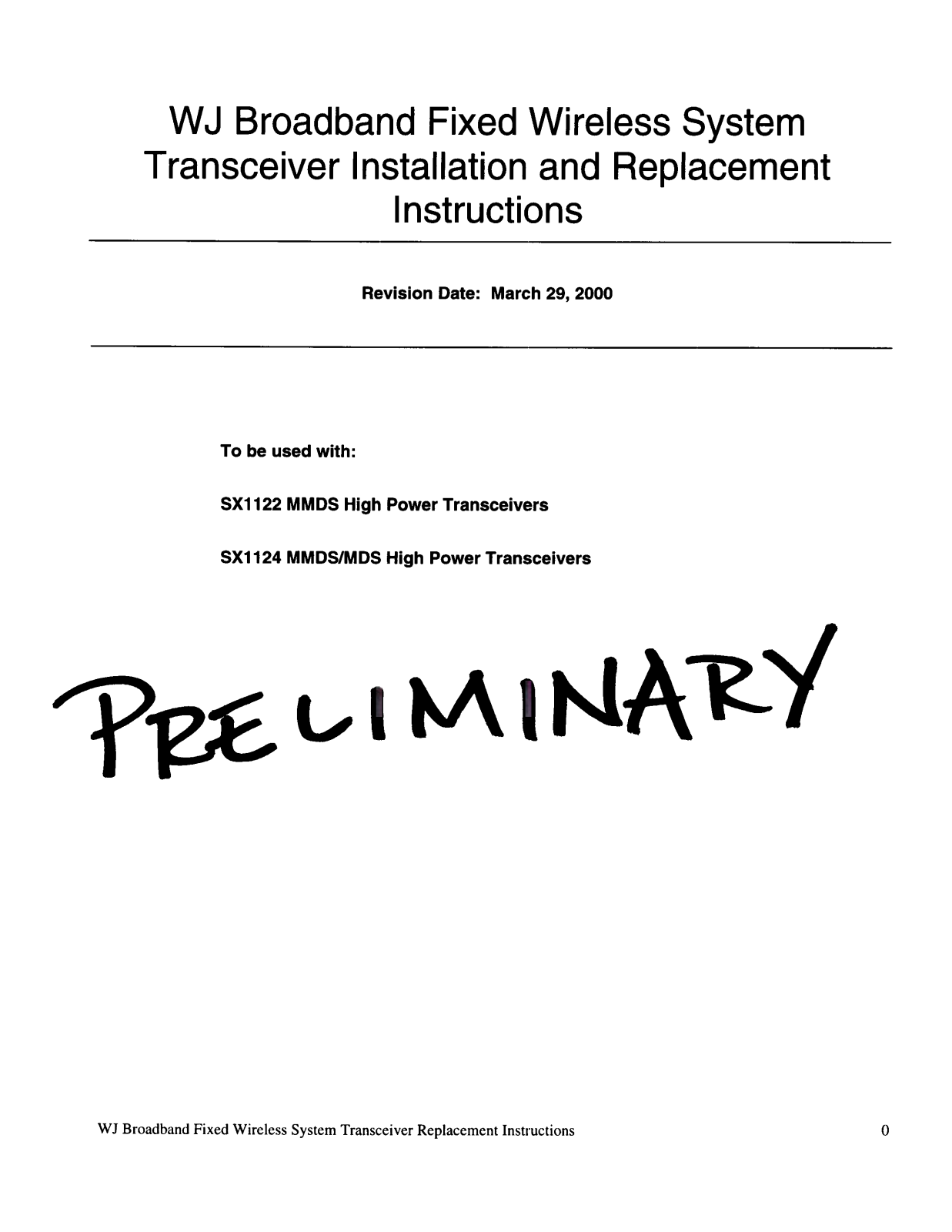 WJ Communications SX1121, SX1122 User Manual