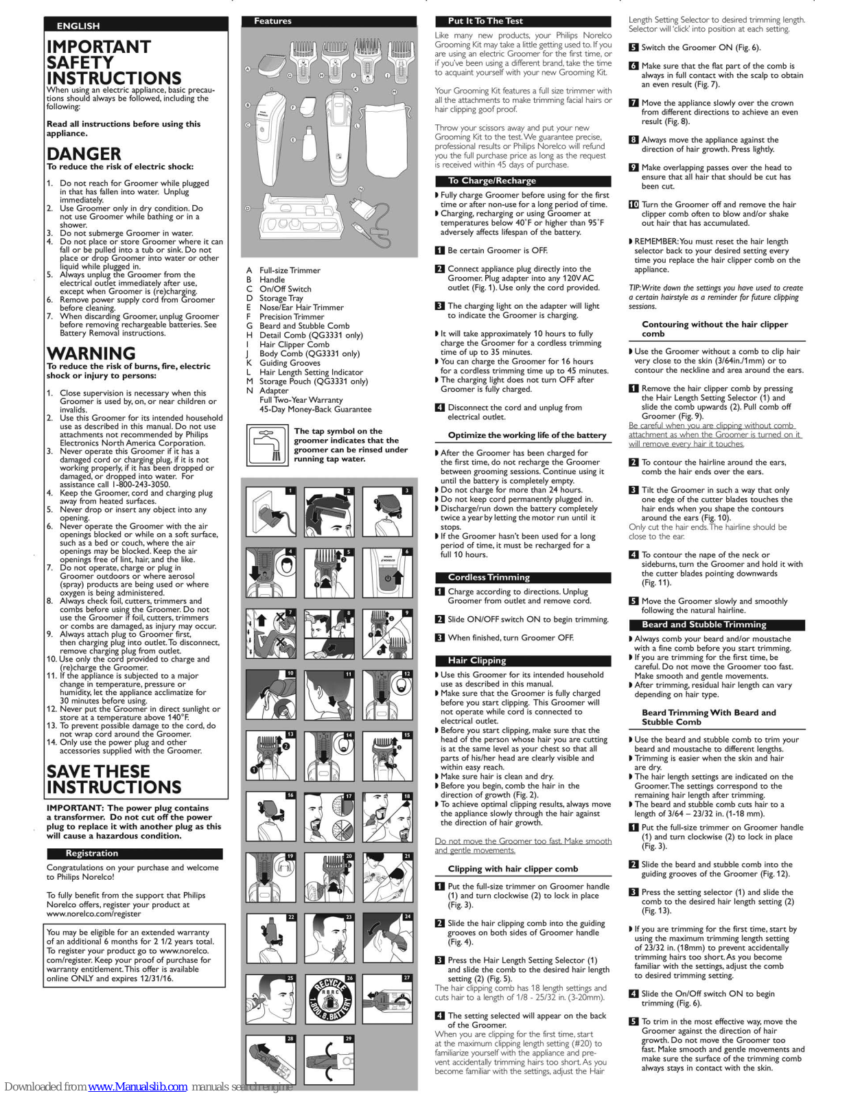 Philips Norelco QG3331, Norelco QG3330 Instructions Manual