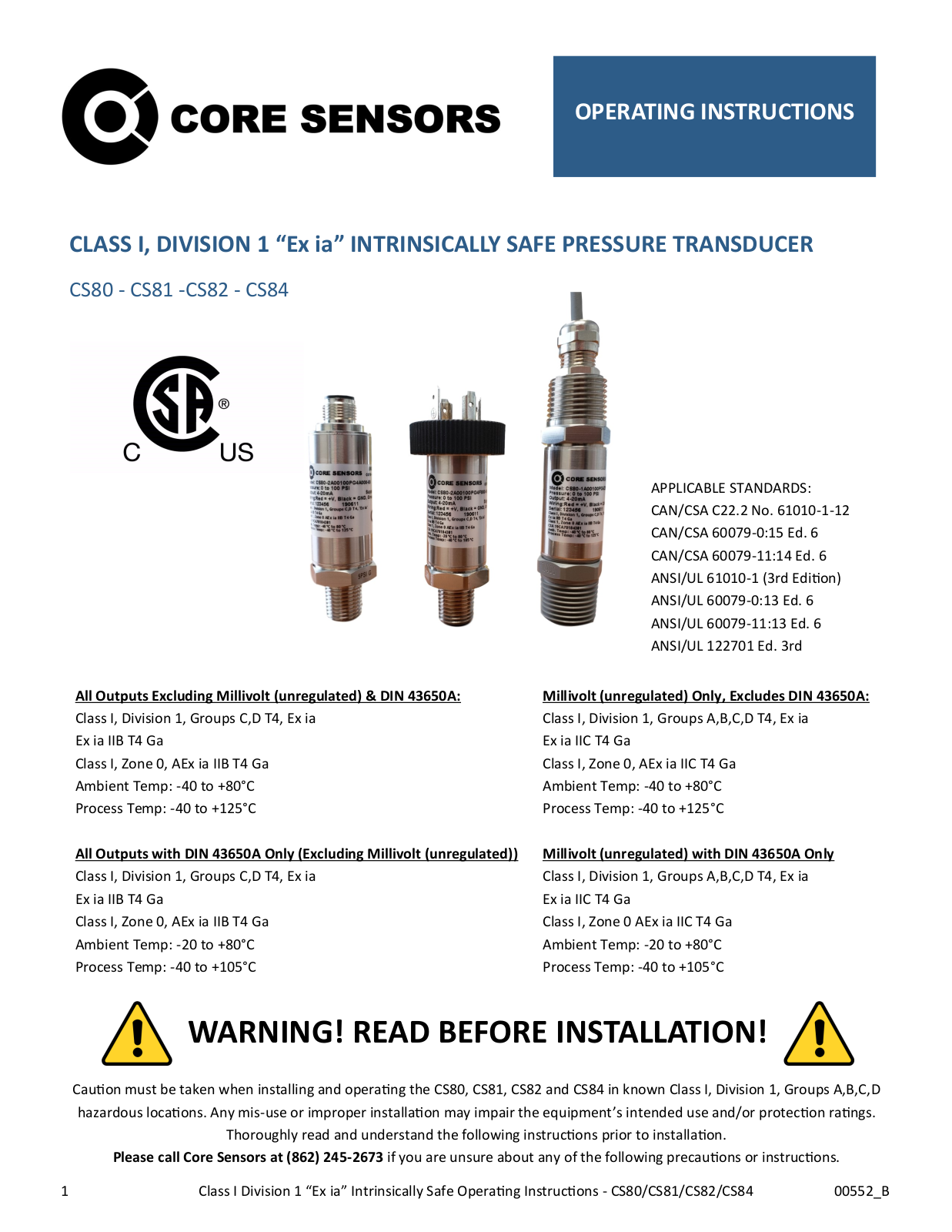 Core Sensors CS80 Operating Manual