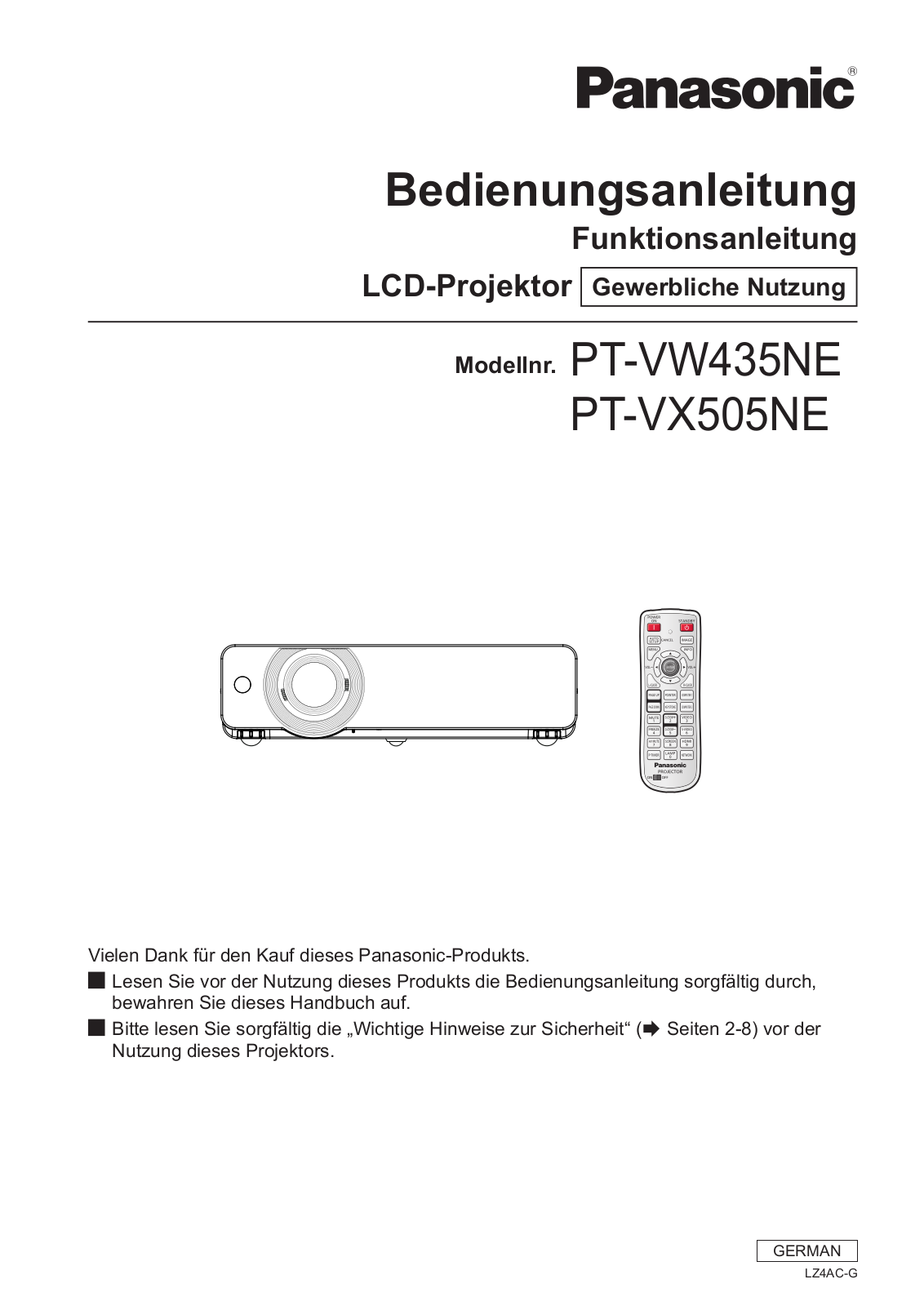 Panasonic PT-VX505NE Operating Instruction