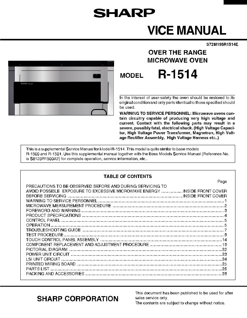 SHARP R1514 Service Manual