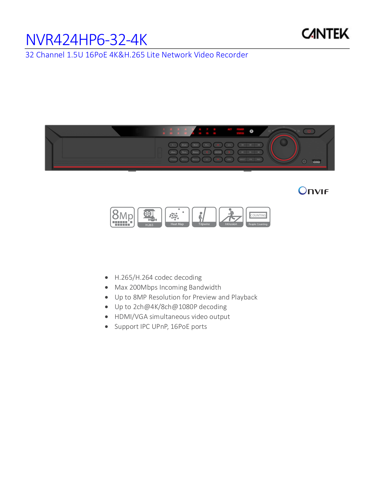 Cantek CT-NVR424HP6-32-4K Specsheet