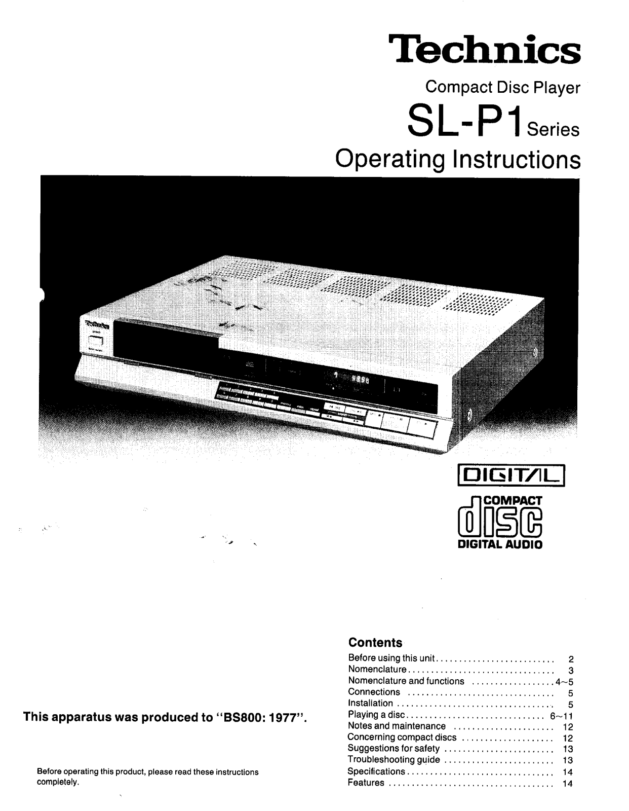 Technics SLP-1 Owners manual