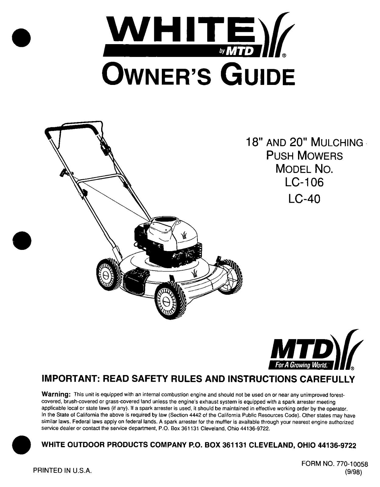 Bolens LC-40, LC-106 User Manual