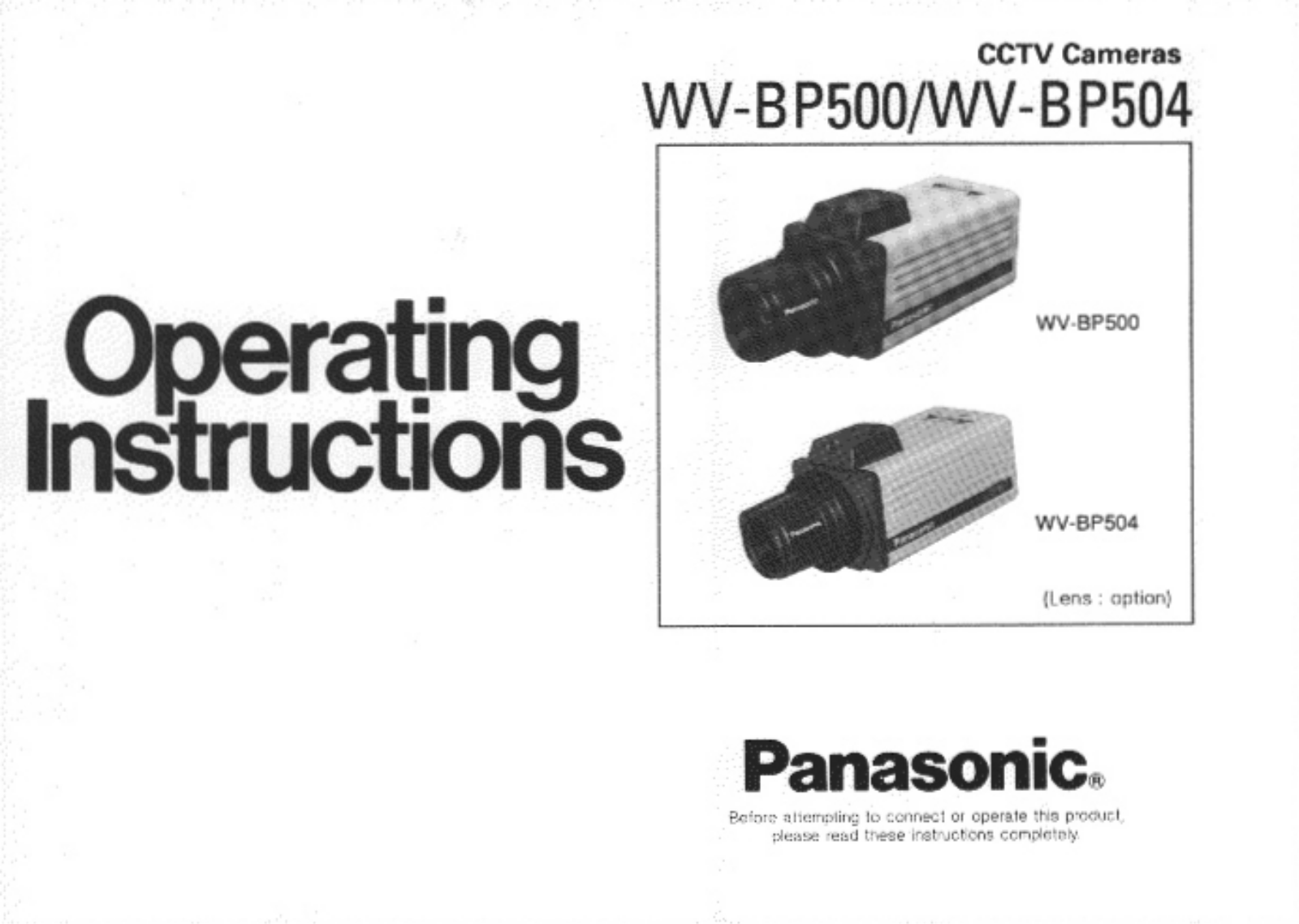 Panasonic wv-bp500 Operation Manual