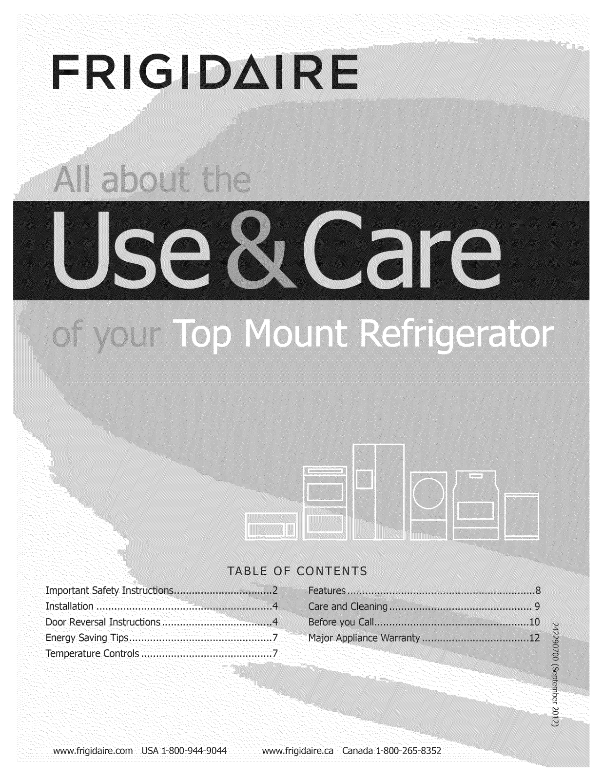 Frigidaire FFPT12F3NW0, FFPT12F3NV0, FFPT12F3NM0, FFPT10F3NW0, FFPT10F3NM0 Owner’s Manual