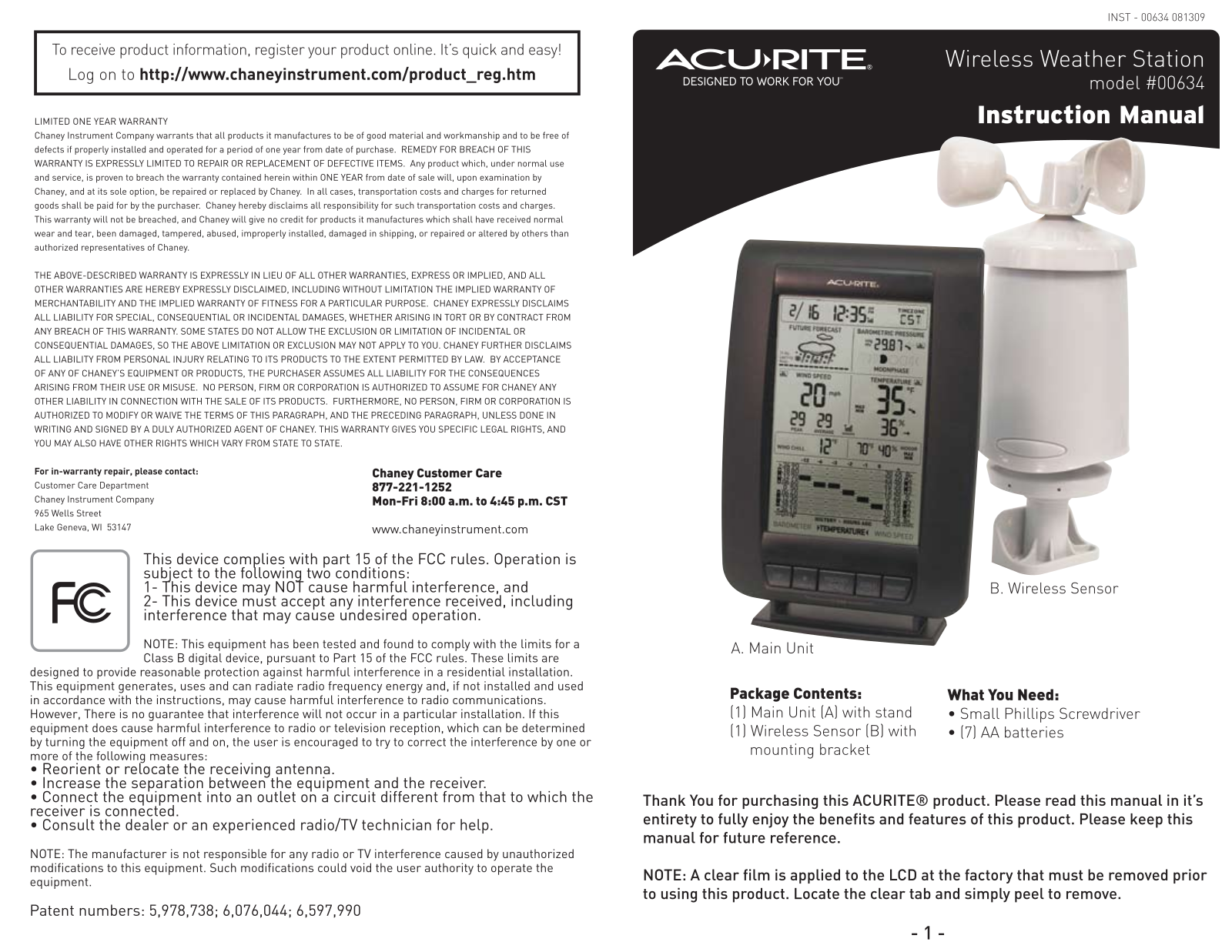 Chaney instruments 00634 User Manual