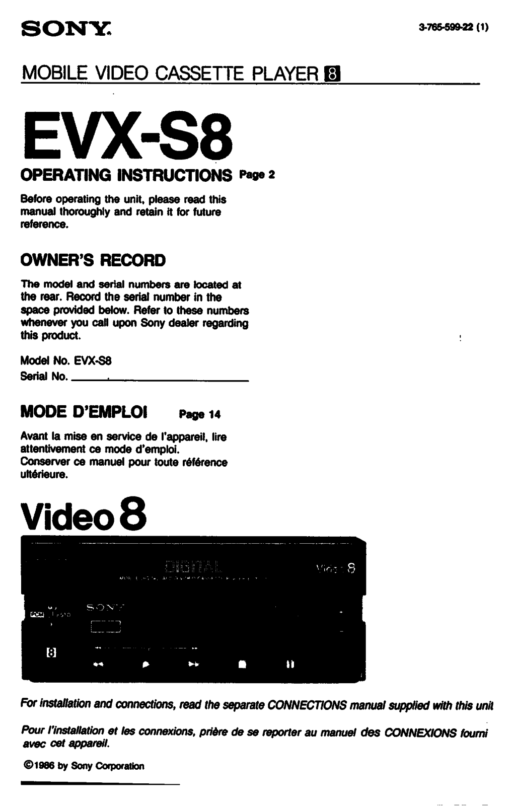 Sony EVXS8 Operating Manual