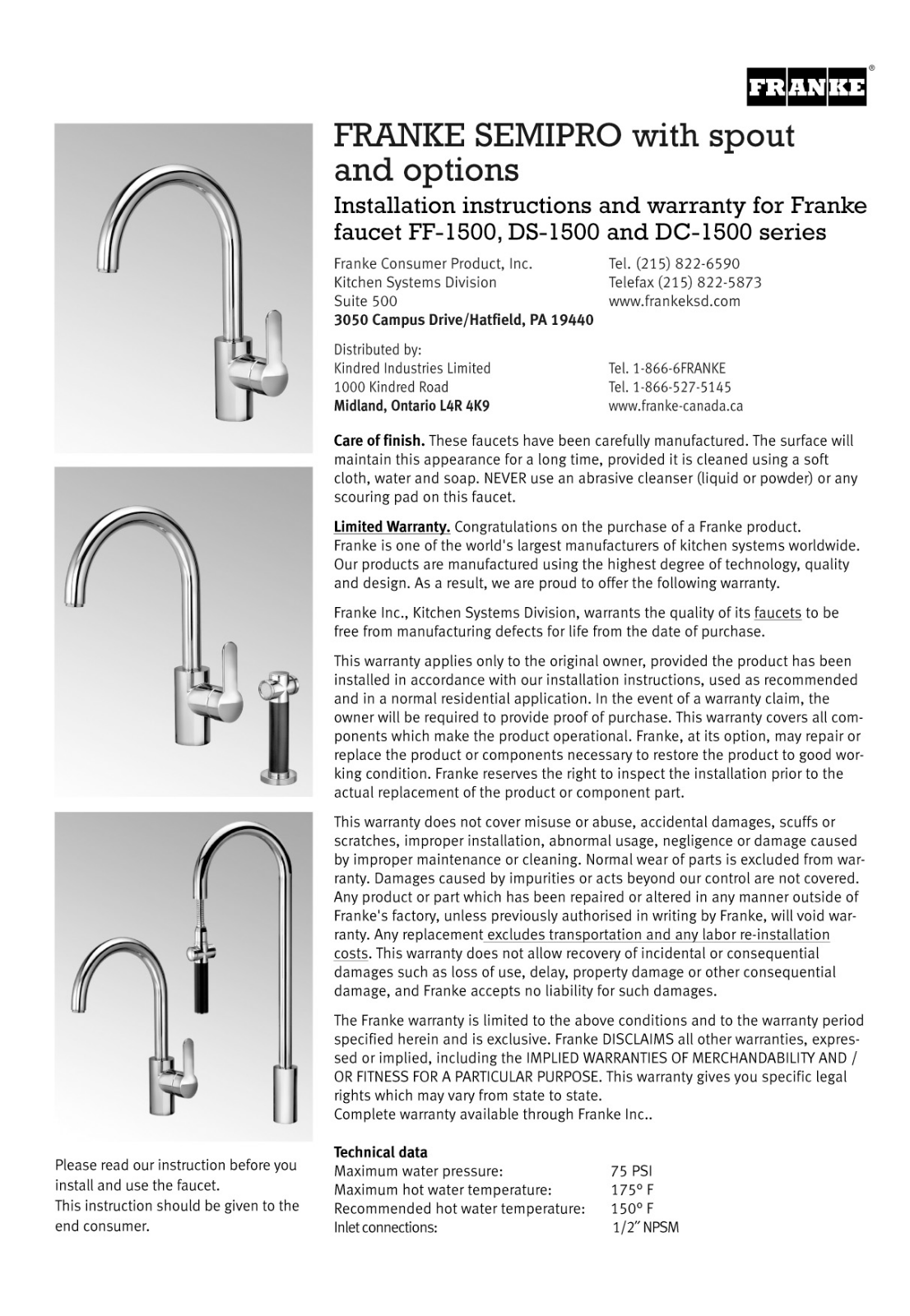 Franke Foodservice DC-1500 Installation  Manual