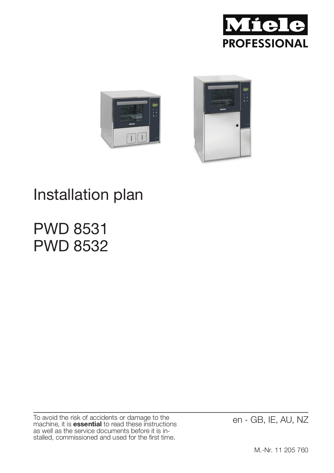 Miele PWD 8531, PWD 8532 Installation diagram