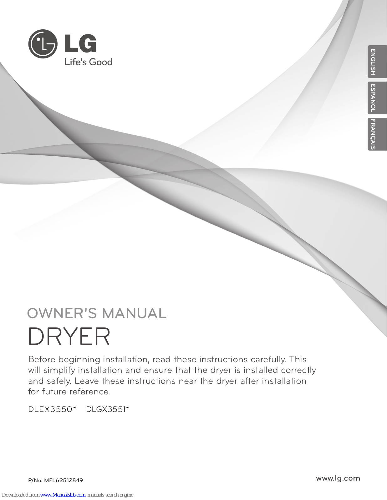 LG DLEX3550W, DX3551V, DX3551W, DLEX3550 series, DLGX3551 series Owner's Manual