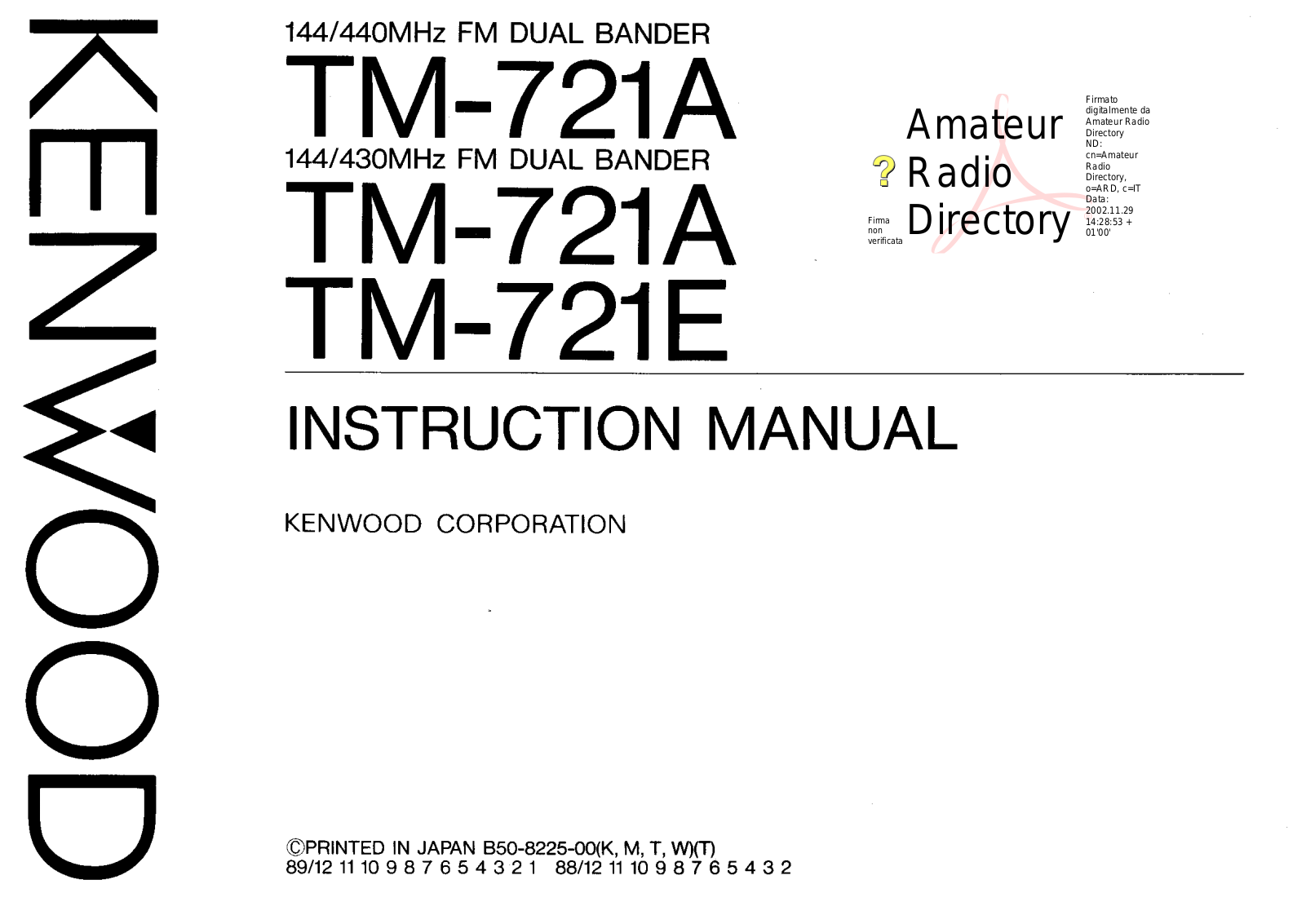 Kenwood TM-721E User Manual