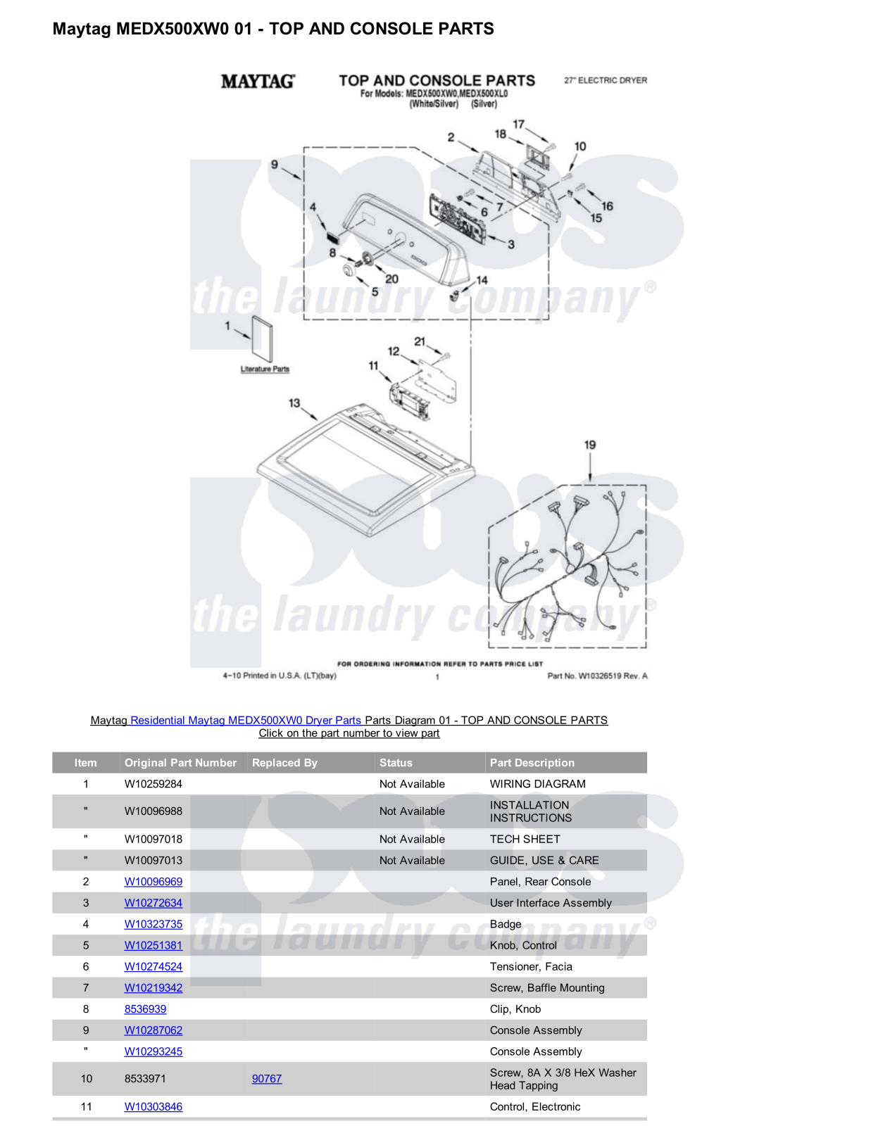 Maytag MEDX500XW0 Parts Diagram