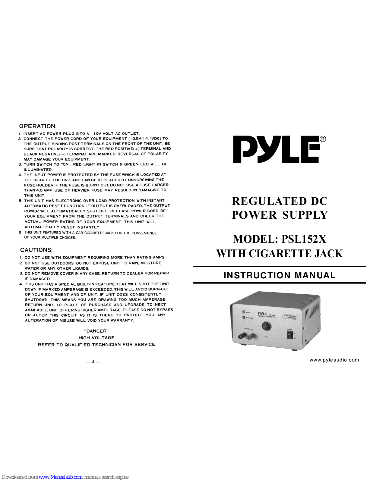 Pyle PSL152X Instruction Manual - ManualMachine.com