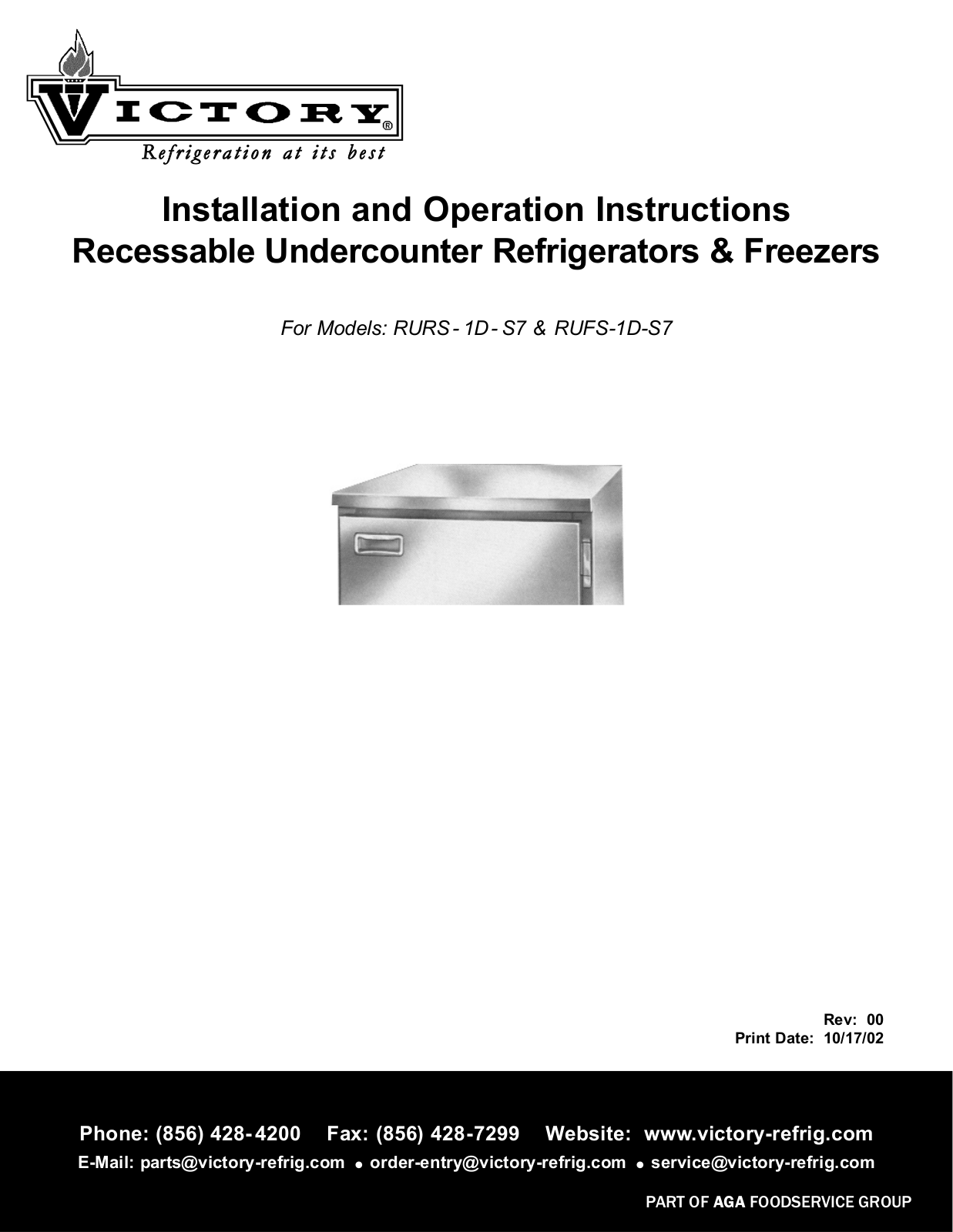 Victory RUFS-1D-S7, RURS- 1D- S7 Installation And Operation Instructions Manual