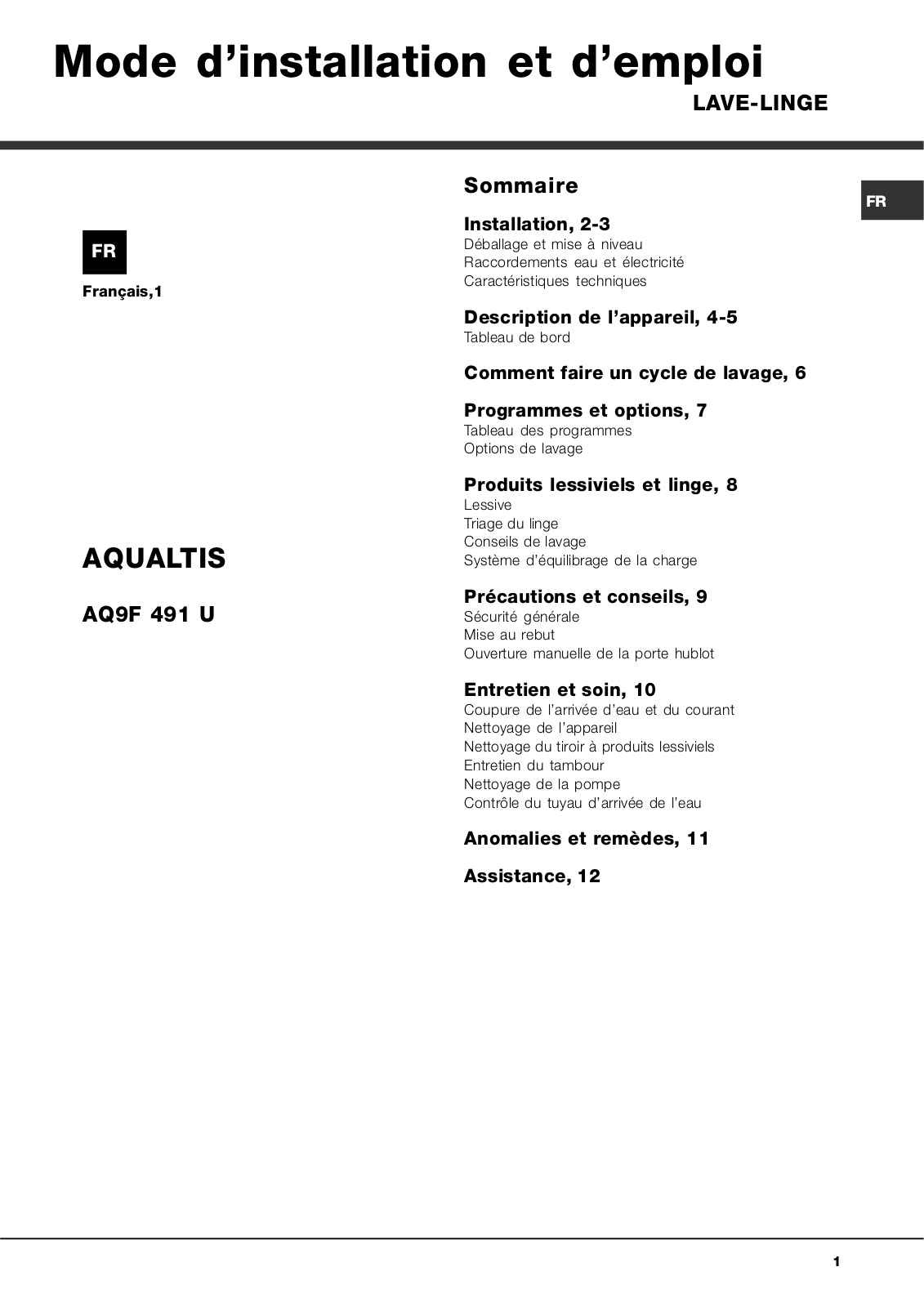 HOTPOINT AQ9F491 User Manual