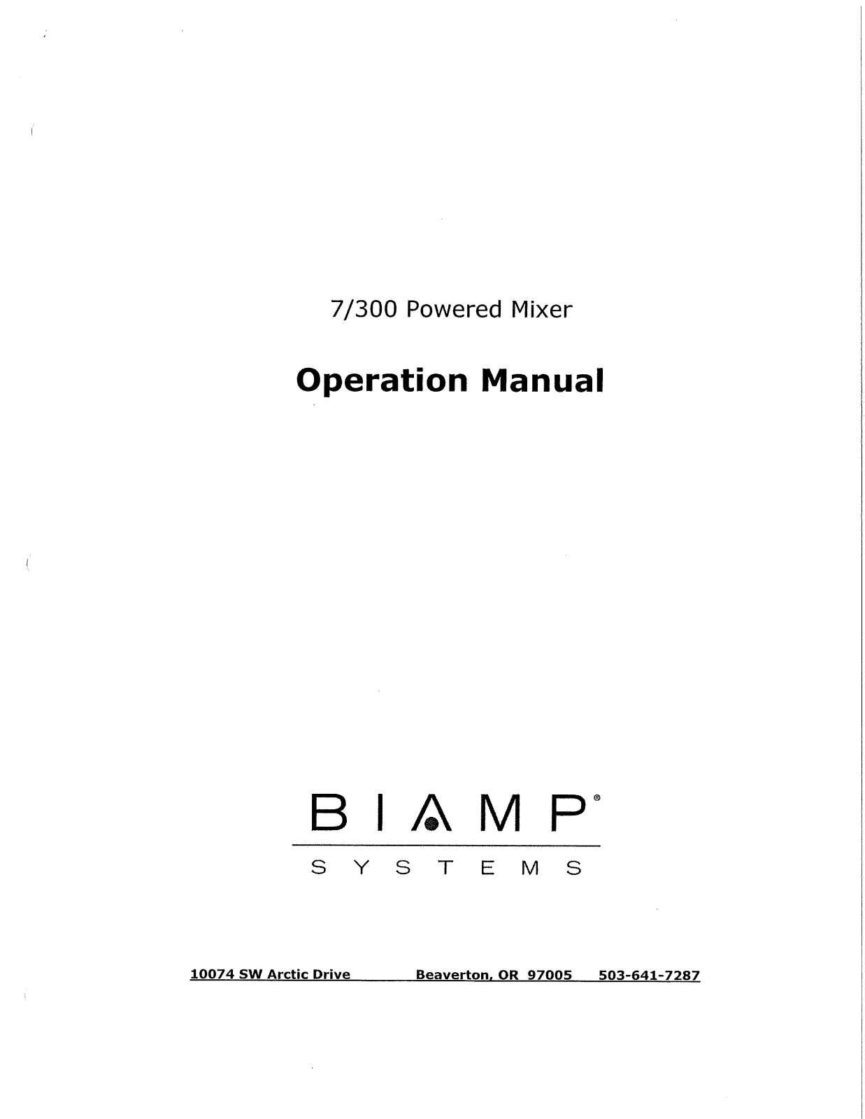 Biamp 7-300 POWERED MIXER User Manual