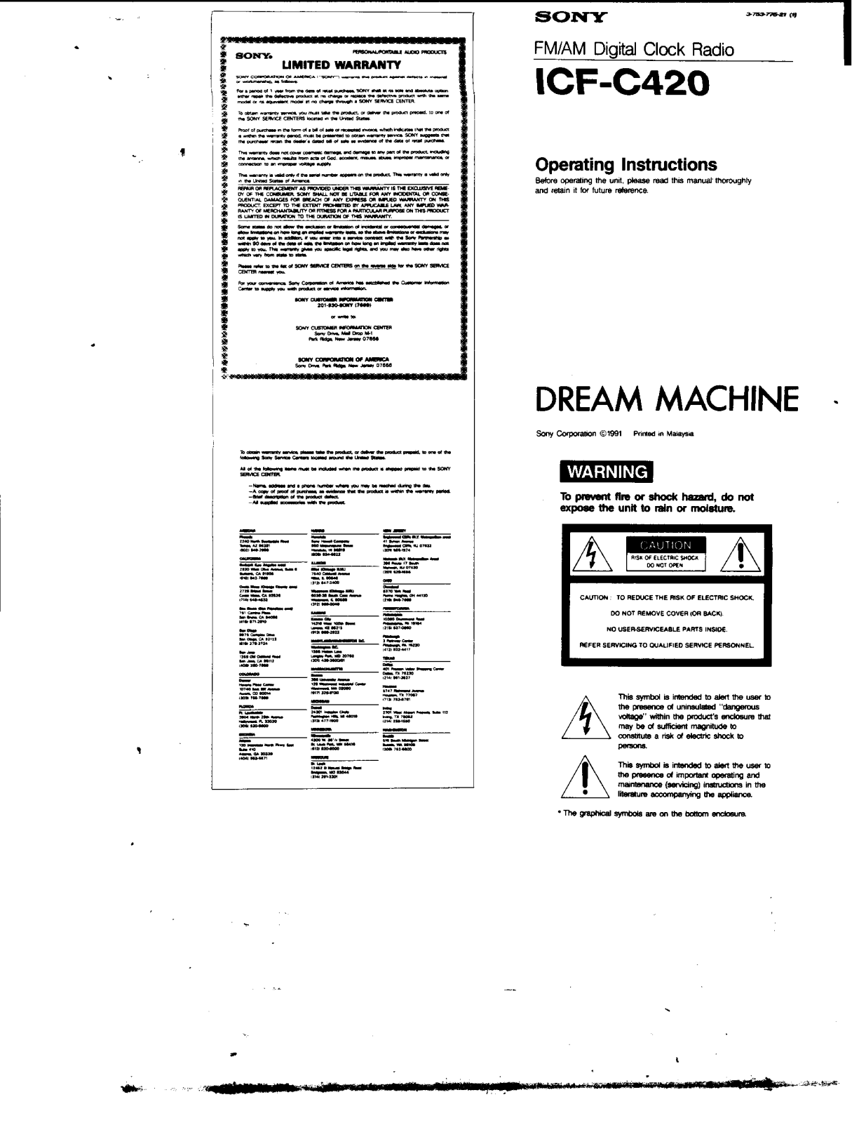 Sony ICF-C420 Operating Instructions