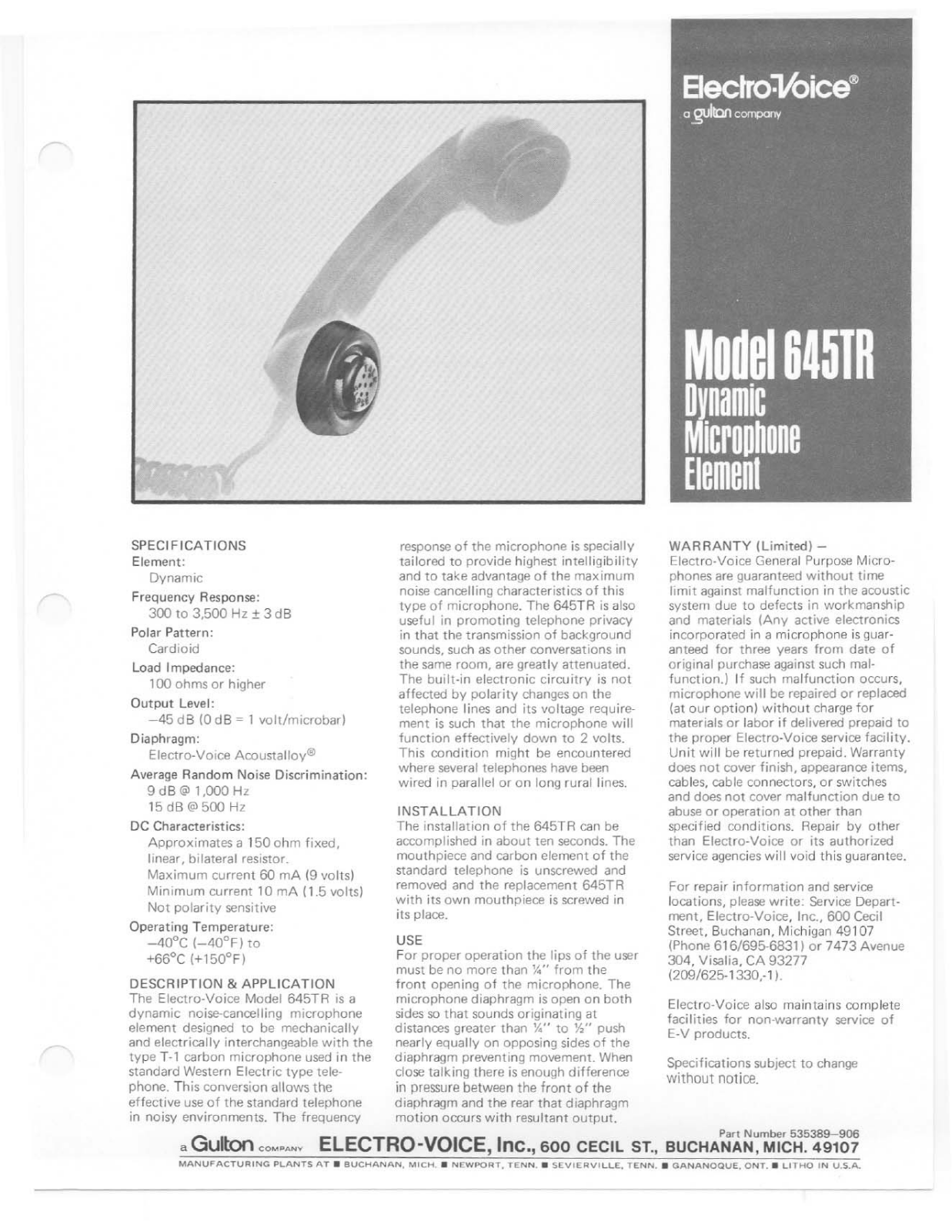 Electro-Voice 645TR User Manual