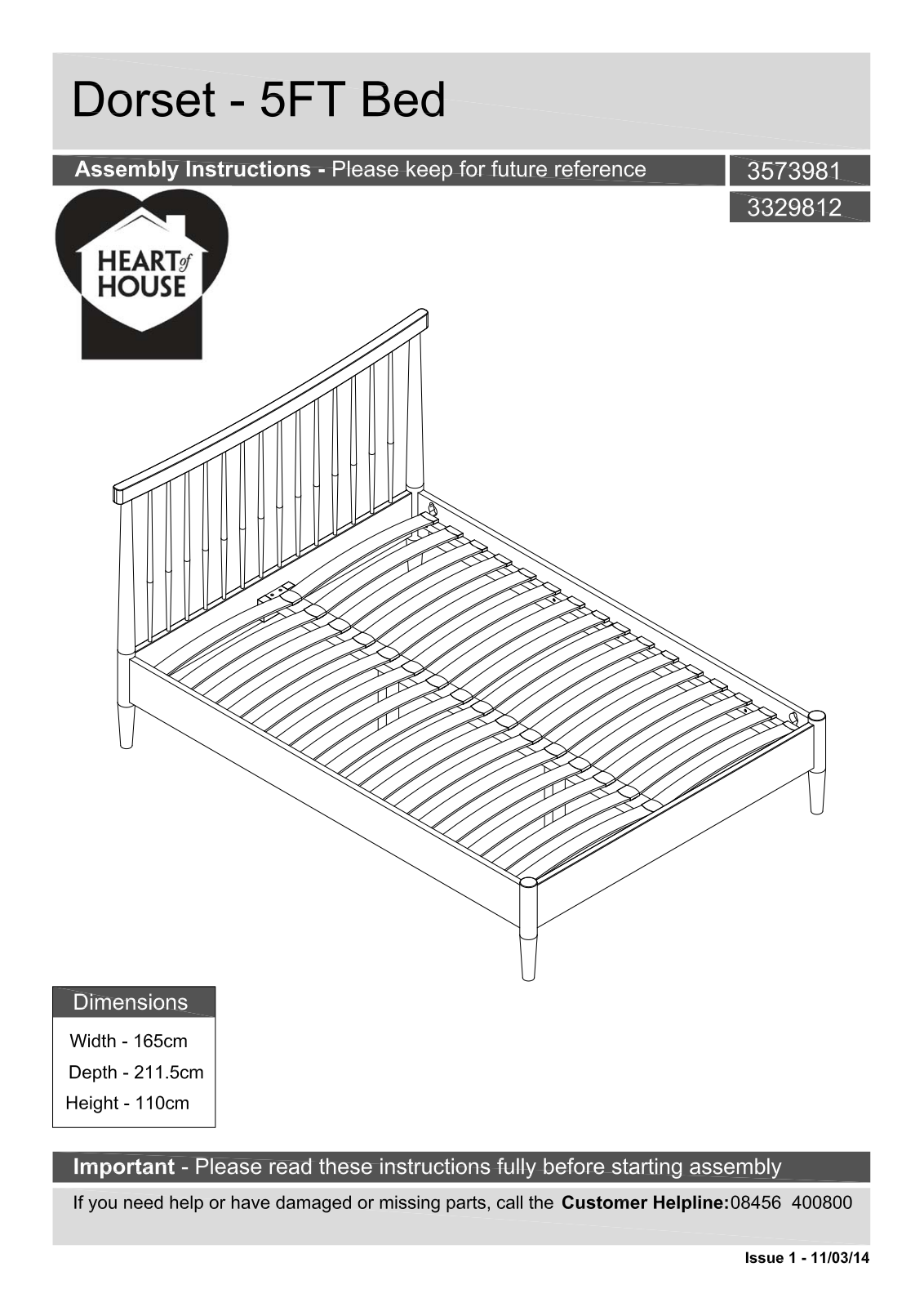 Argos Dorset- 5ft Bed ASSEMBLY INSTRUCTIONS