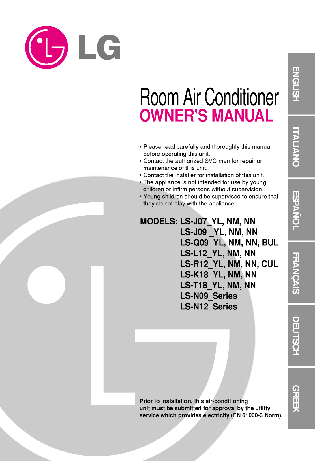 LG LS-L12 YL NM NN, LS-K18 YL NM NN, LS-T18 YL NM NN, LS-J07 YL NM NN, LS-N09 User Manual