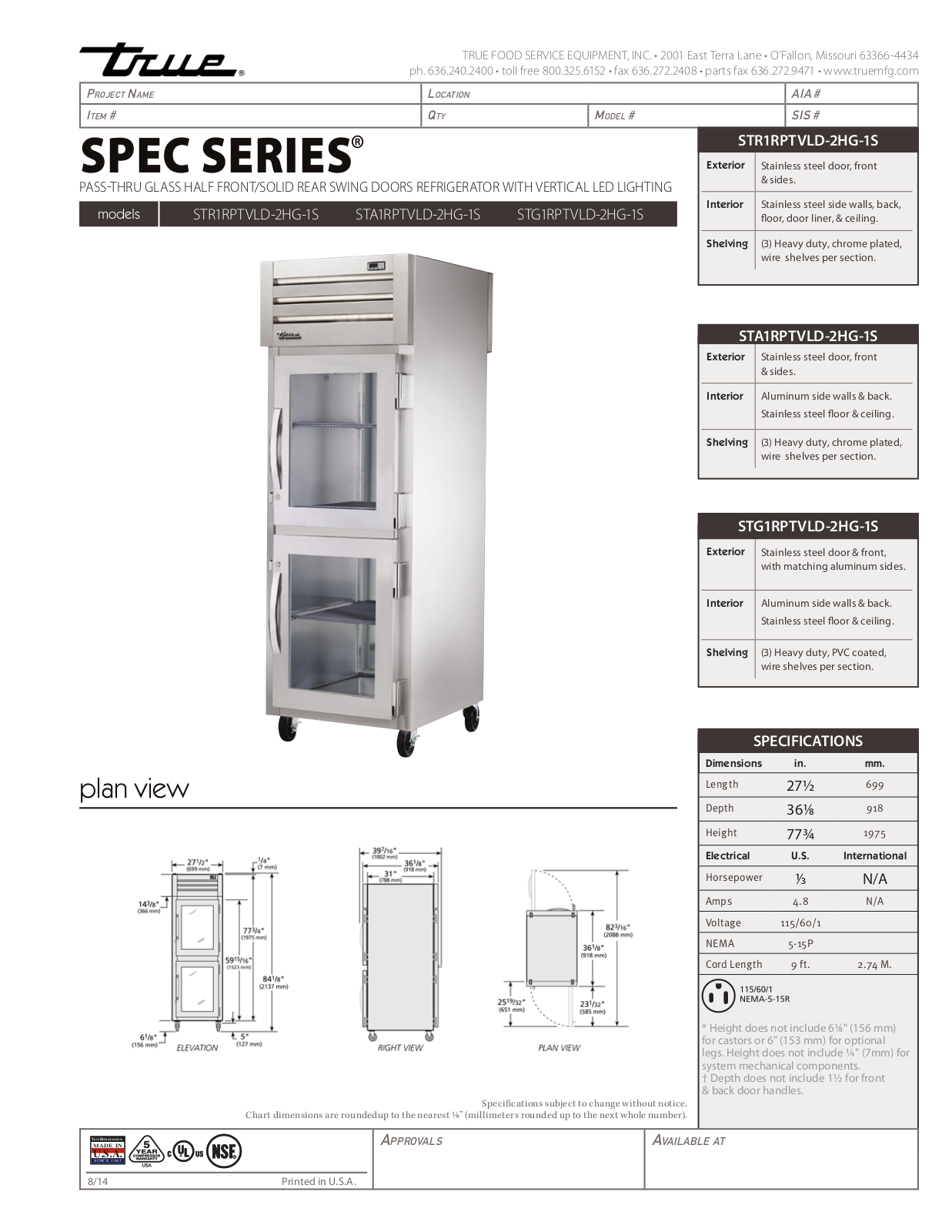 True STA1RPTVLD-2HG-1S User Manual