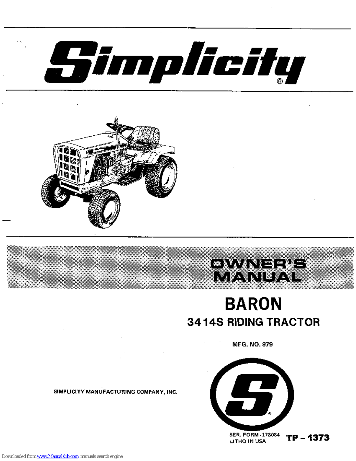 Simplicity Baron 3414S Owner's Manual