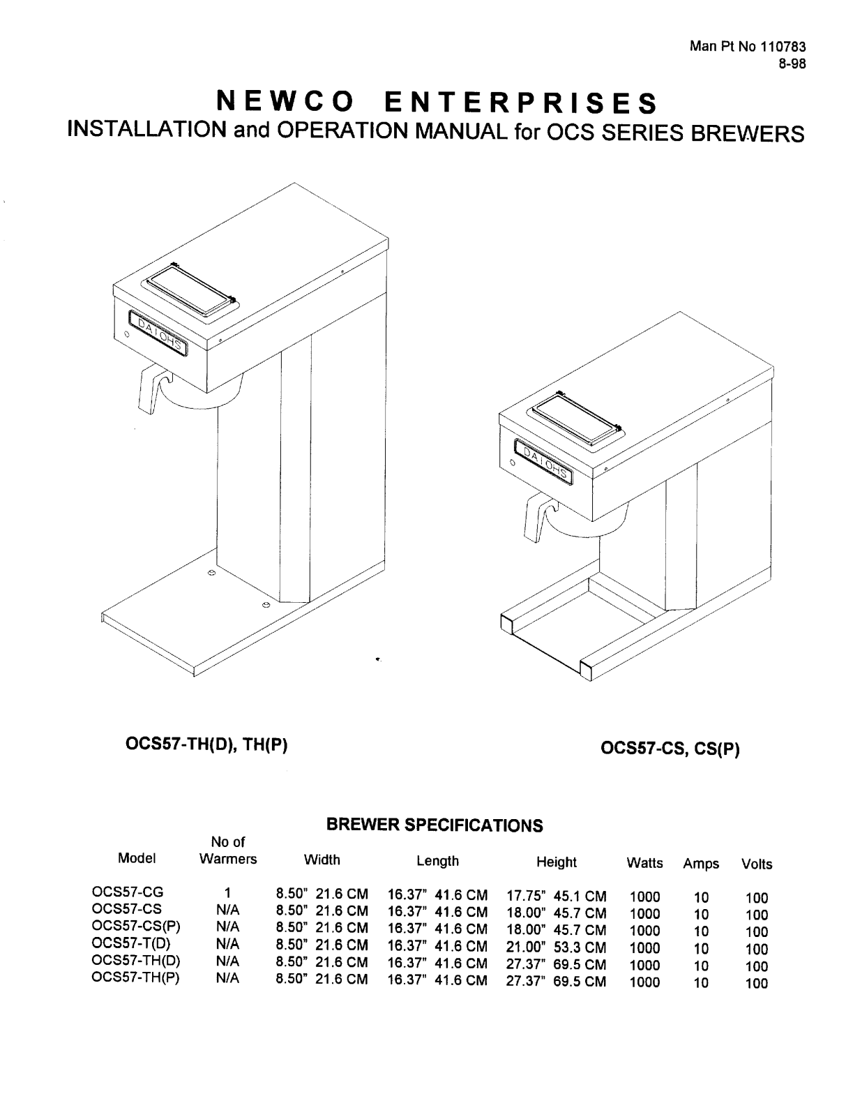 Newco OCS-57CS Installation  Manual