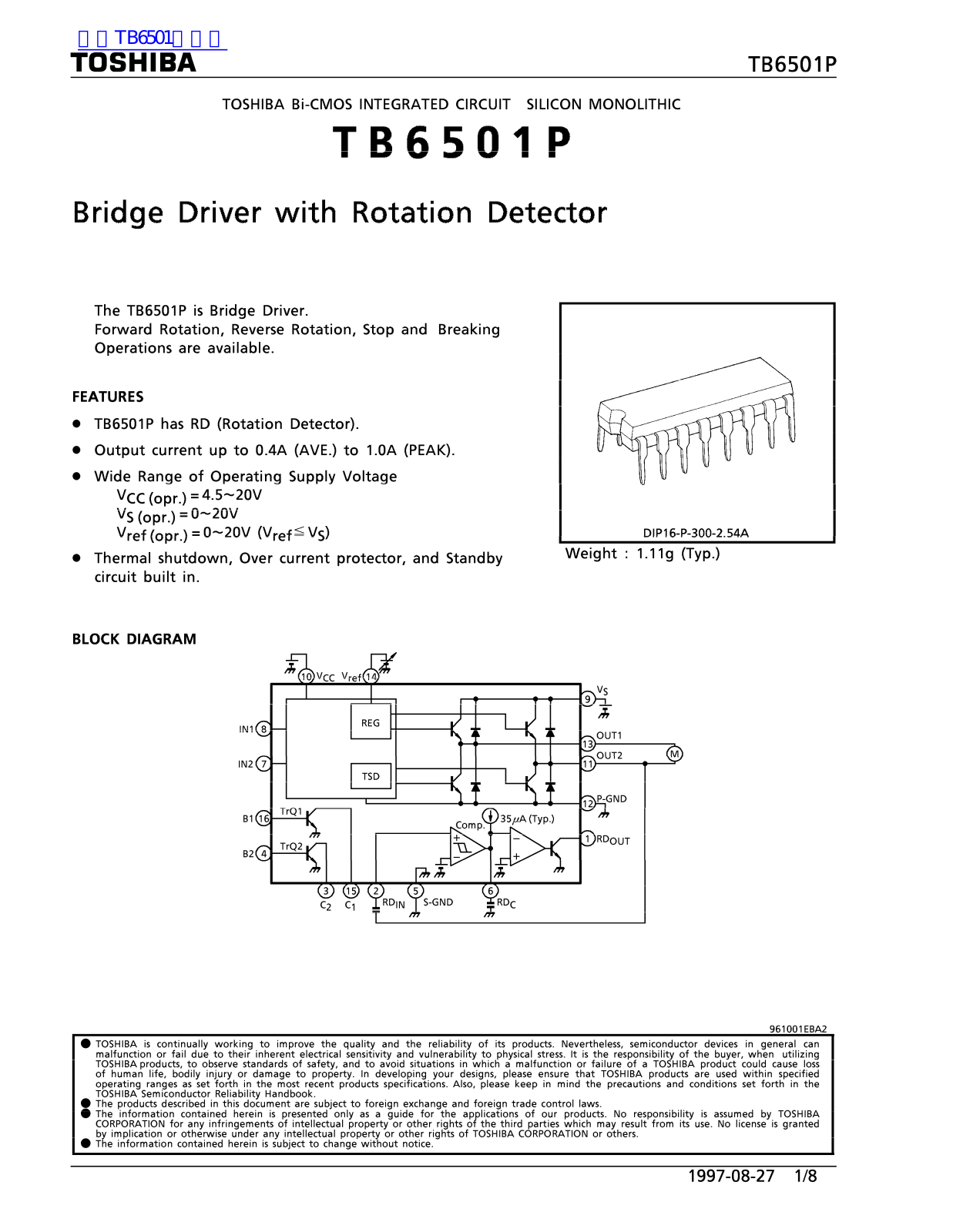 TOSHIBA TB6501P Technical data