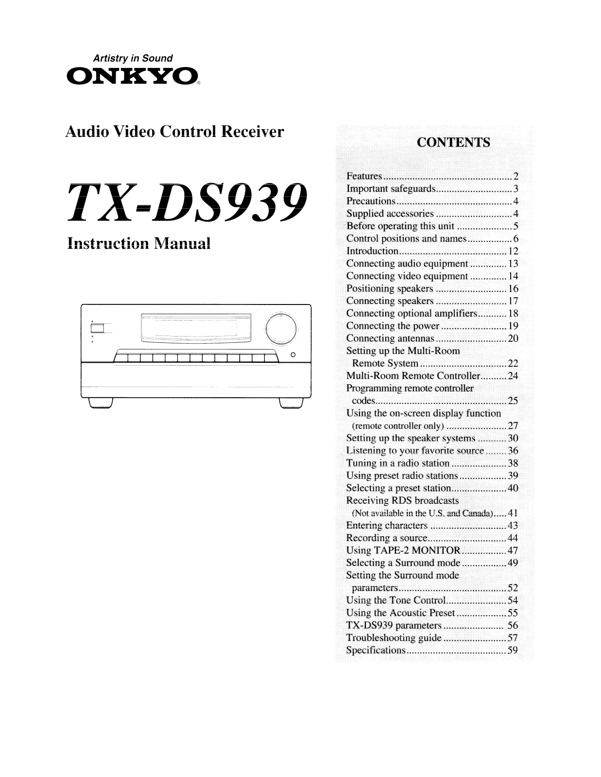 Onkyo TX-DS939 Instruction Manual