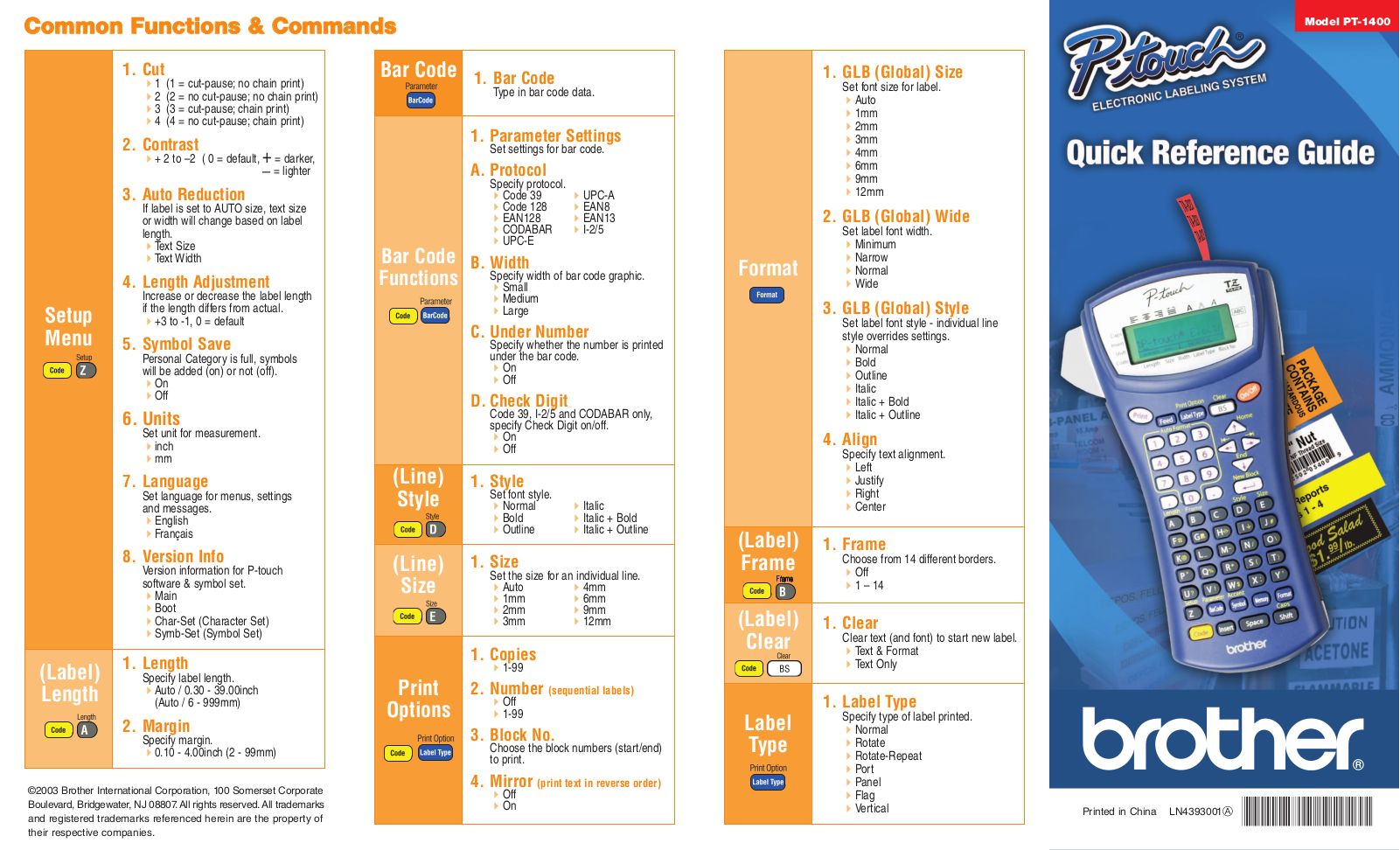 Brother PT-1400 User Manual