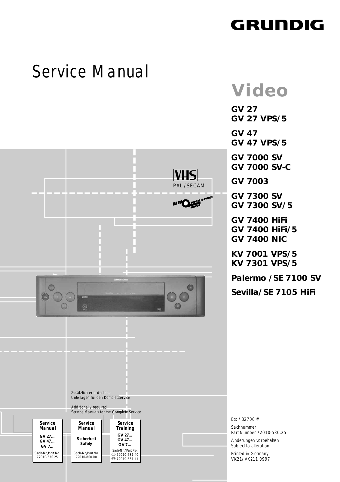 GRUNDIG GV-7000, GV-7400, KV7001, KV7301 Service Manual