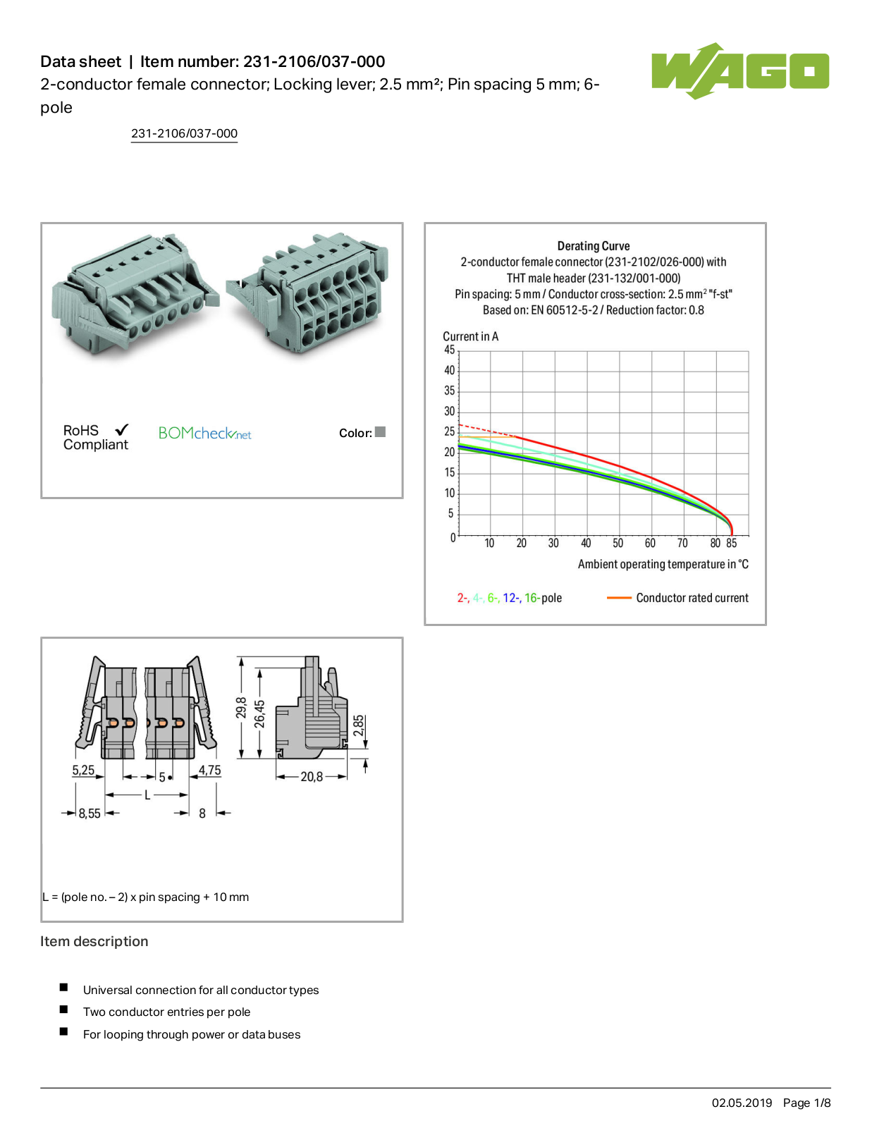 Wago 231-2106/037-000 Data Sheet