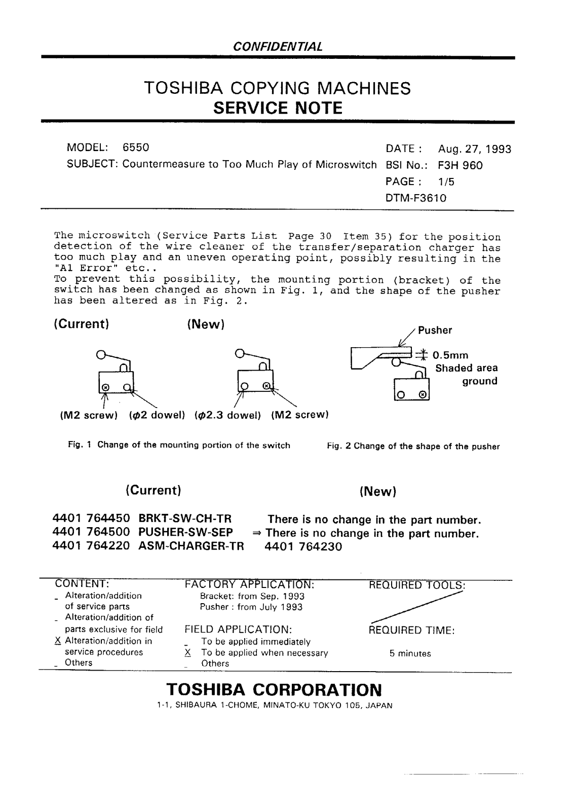 Toshiba f3h960 Service Note