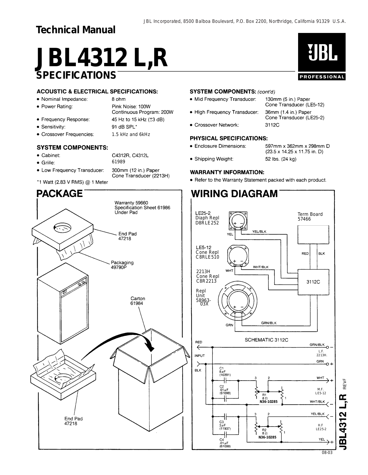 Jbl 4312-R, 4312-L Technical Manual