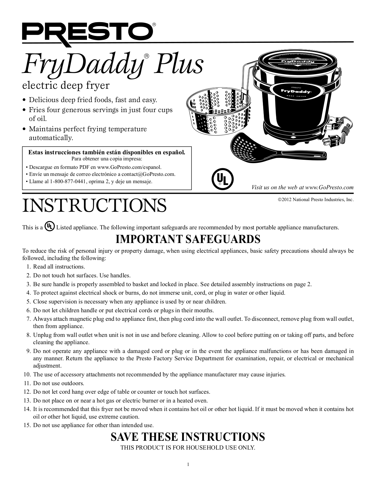 Presto Frydaddy Plus User Manual