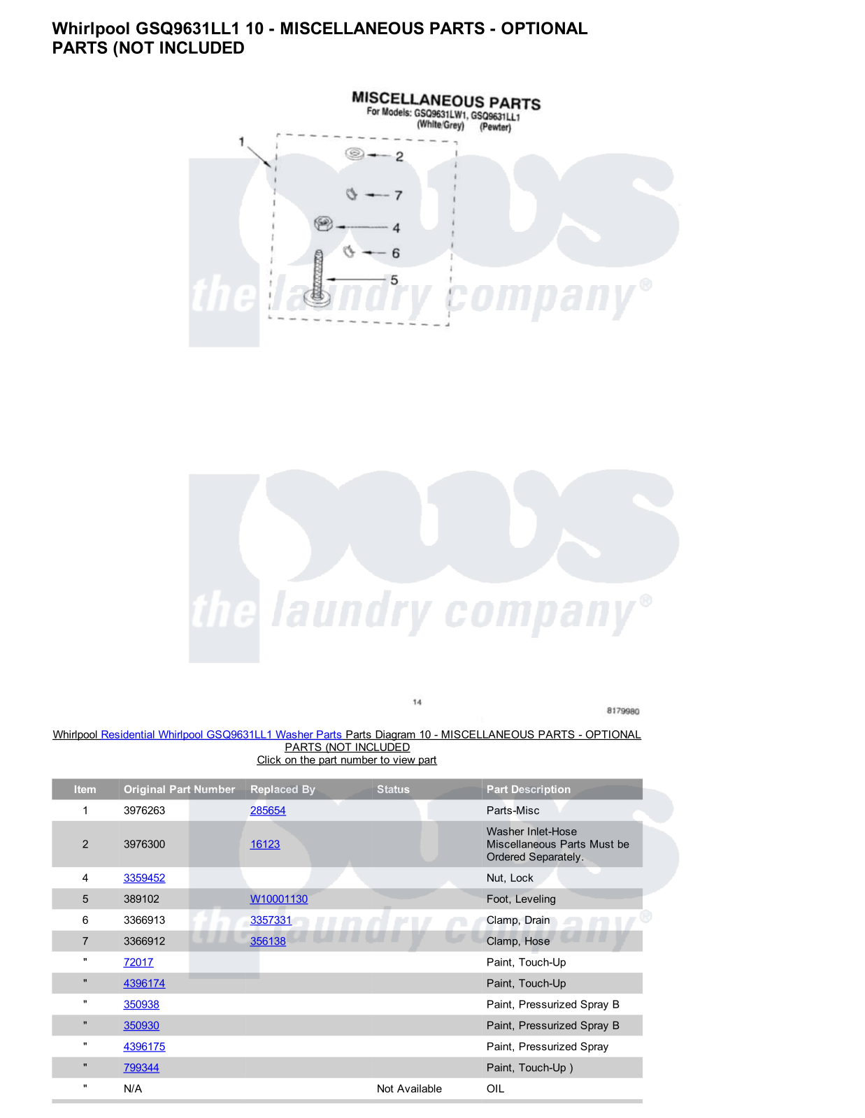 Whirlpool GSQ9631LL1 Parts Diagram