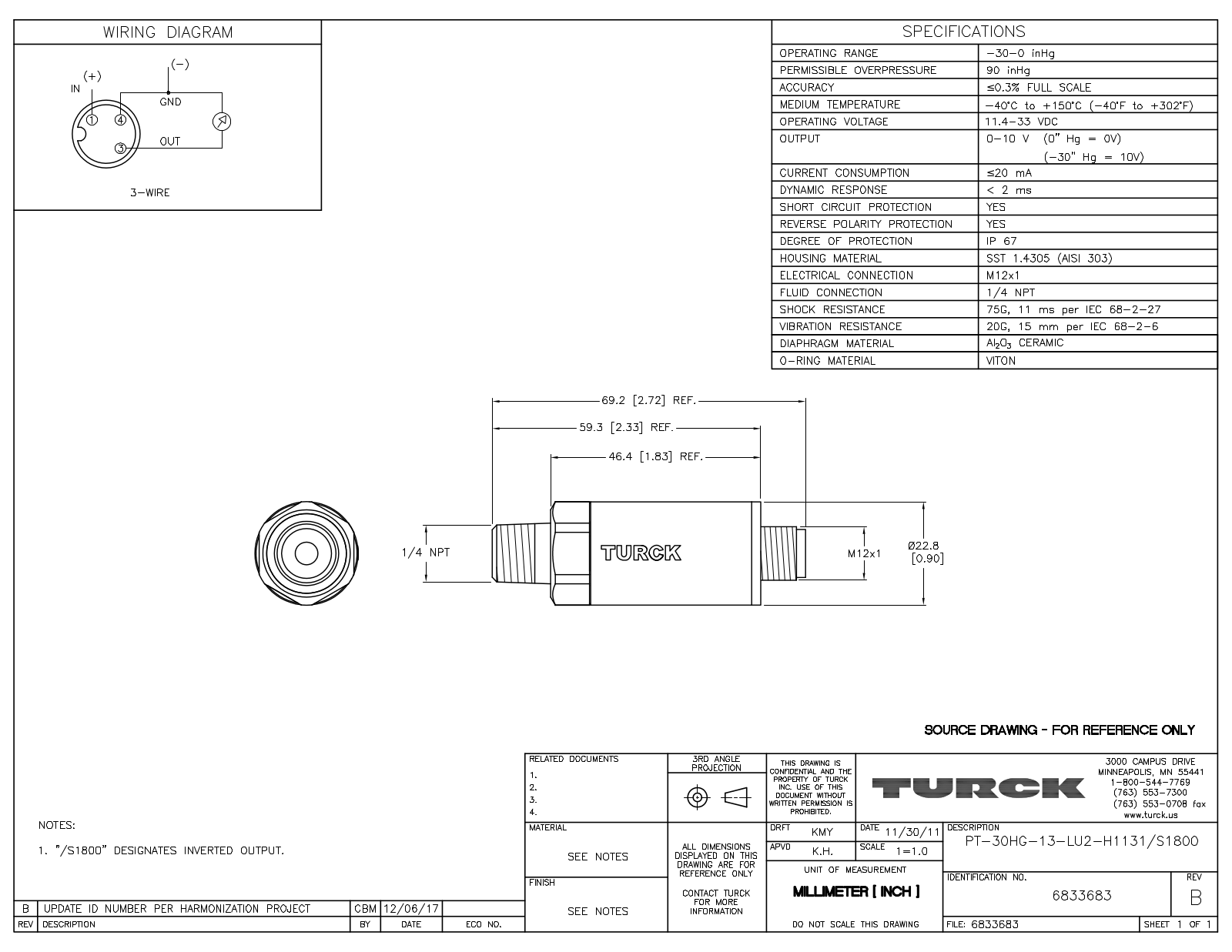 Turck PT-30HG-13-LU2-H1131S1800 Data Sheet