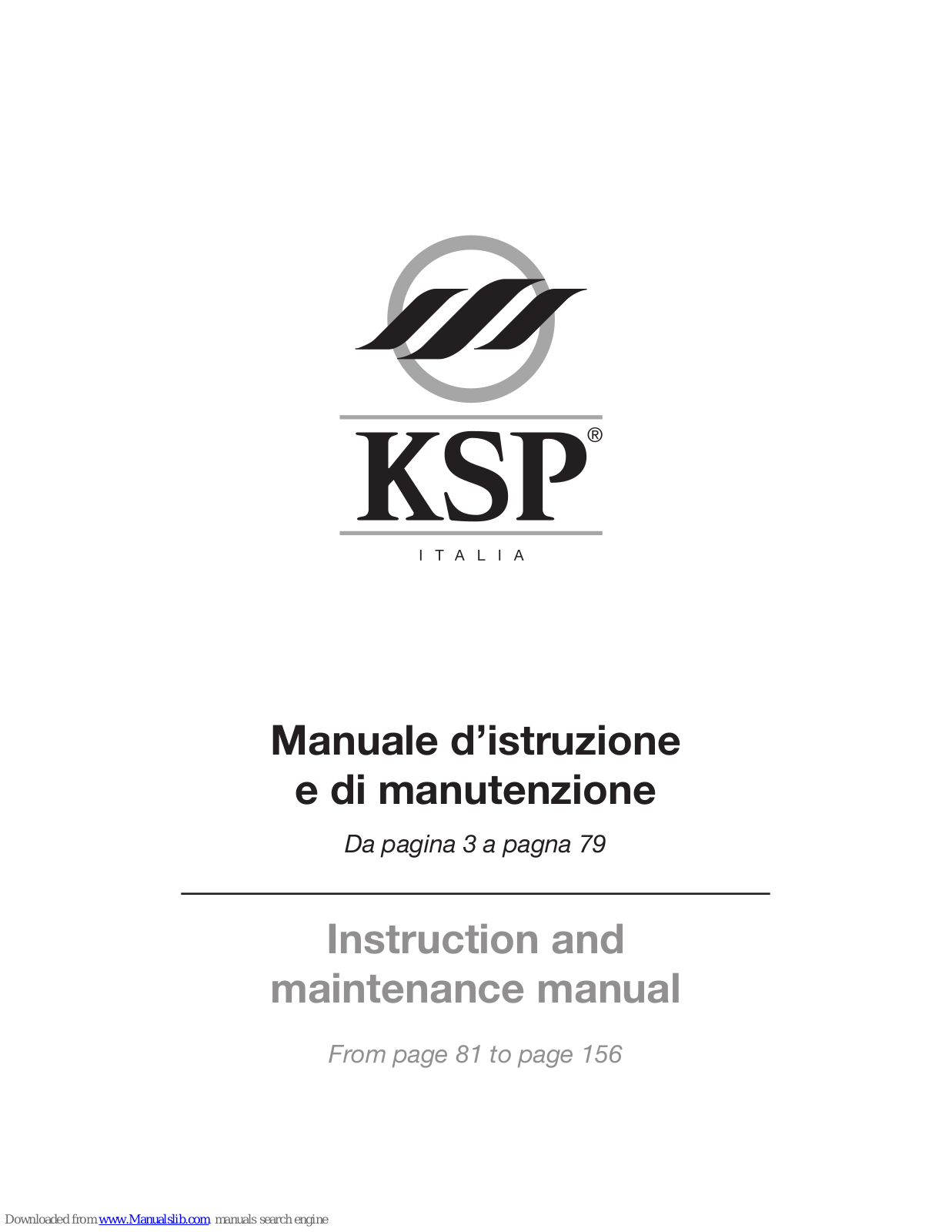 KSP N305-150, N705-200, N315-150, N715-170, N715-200 Instruction And Maintenance Manual